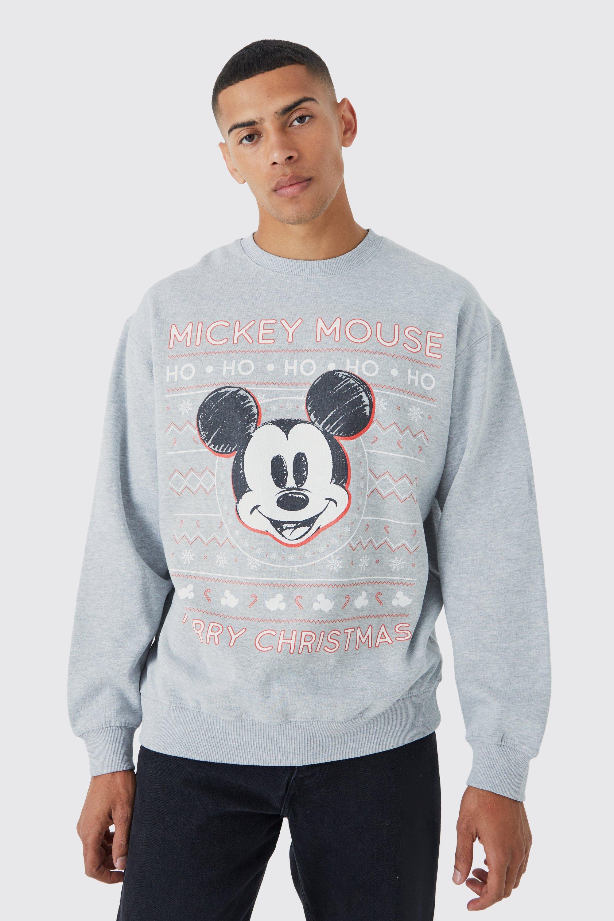 Mens Grey Oversized Christmas Mickey Disney License Sweatshirt, Grey