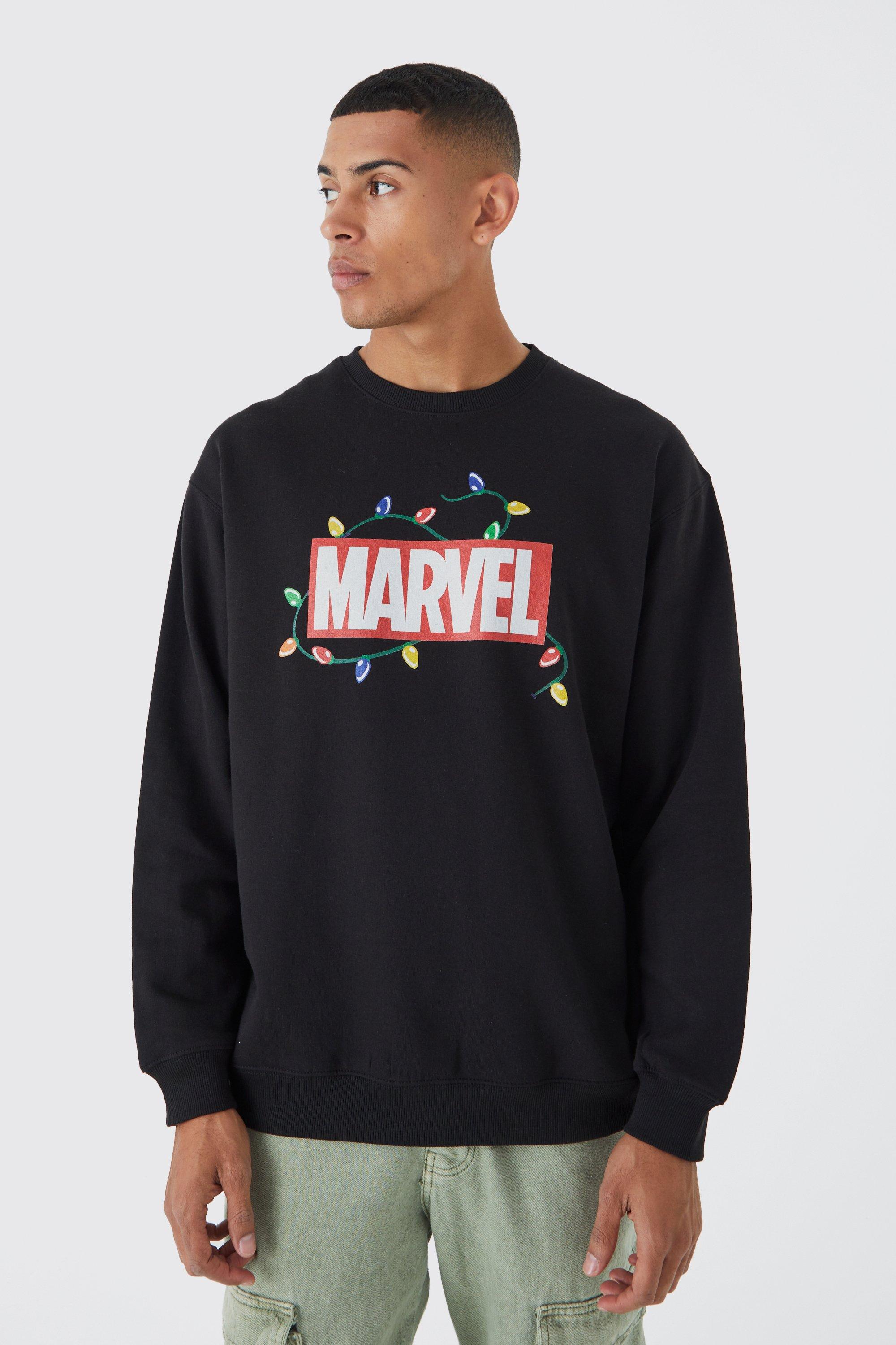 Mens Black Oversized Marvel Christmas License Sweatshirt, Black