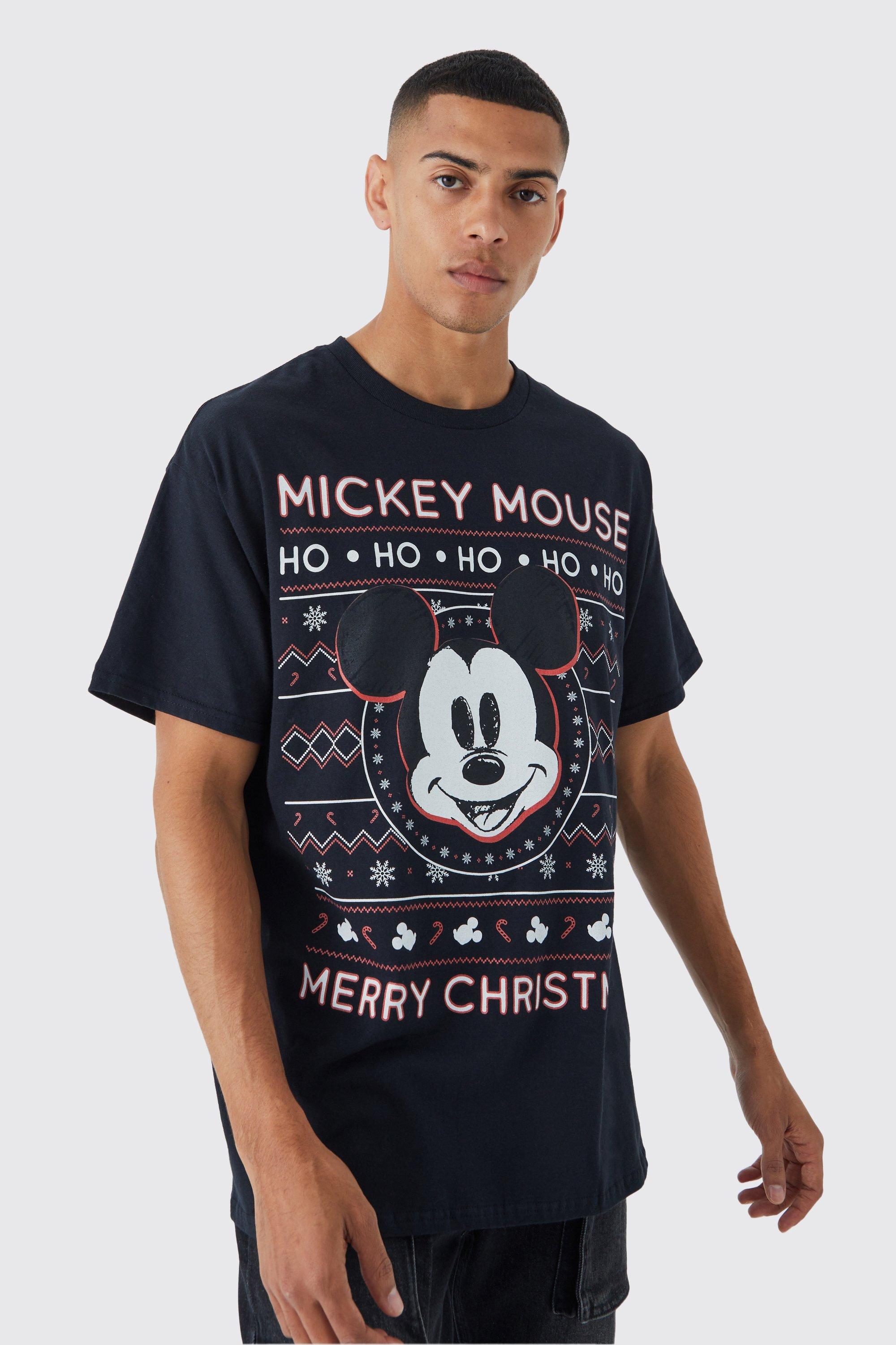 Mens Black Oversized Christmas Mickey Mouse Disney License T-shirt, Black