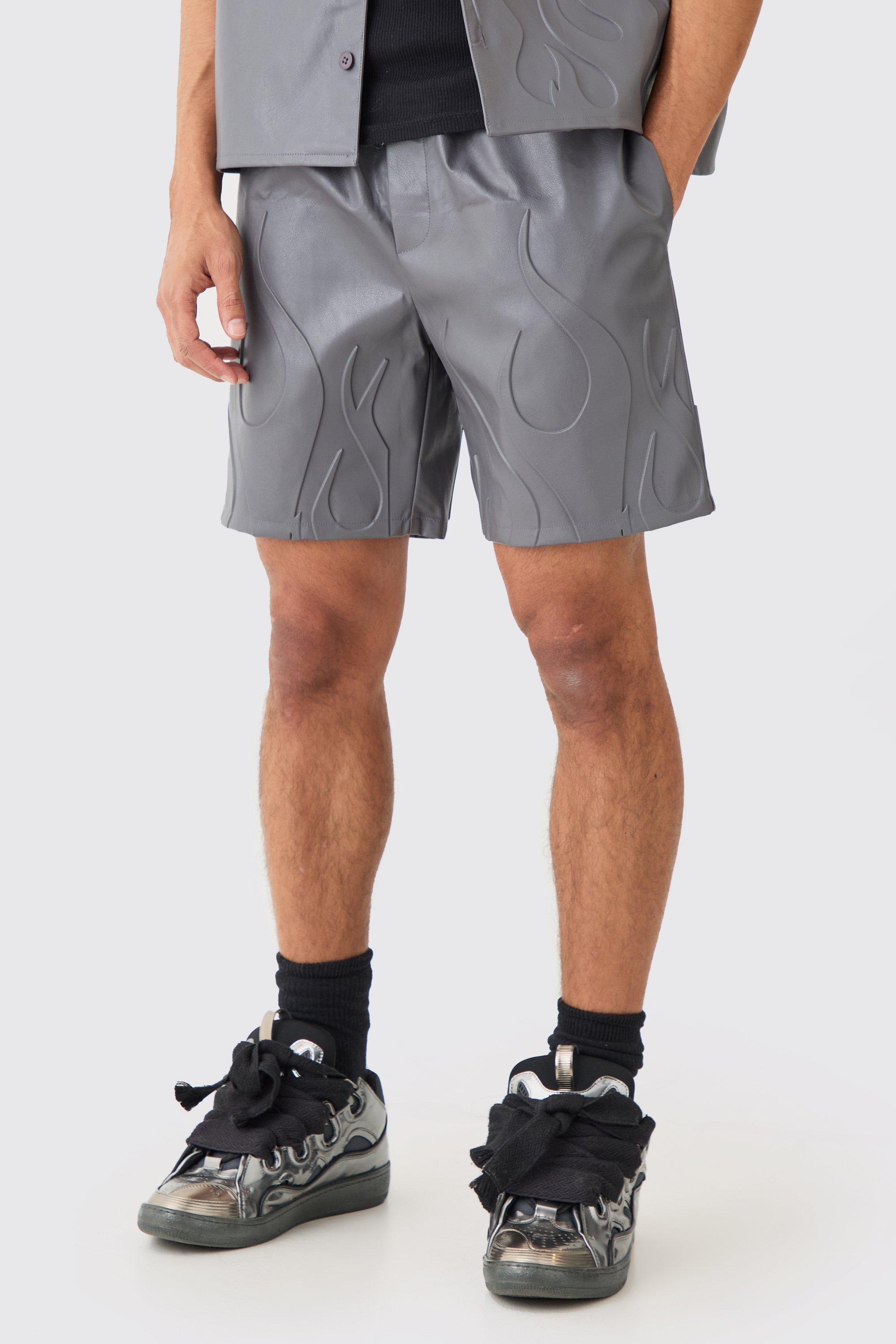 Elastic Waist Relaxed Flame Embossed Pu Short