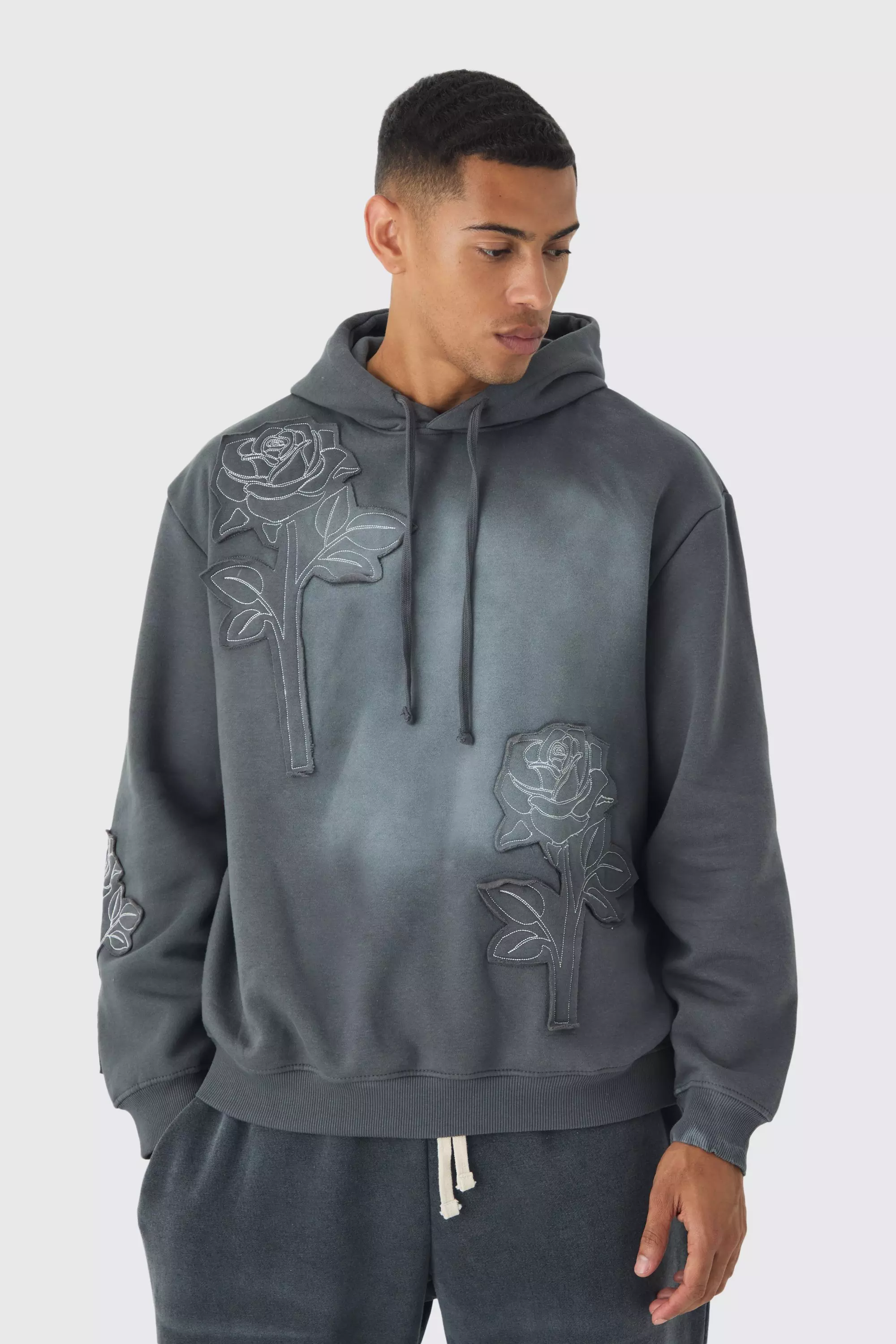 Mens hoodie clearance with rose embroidery