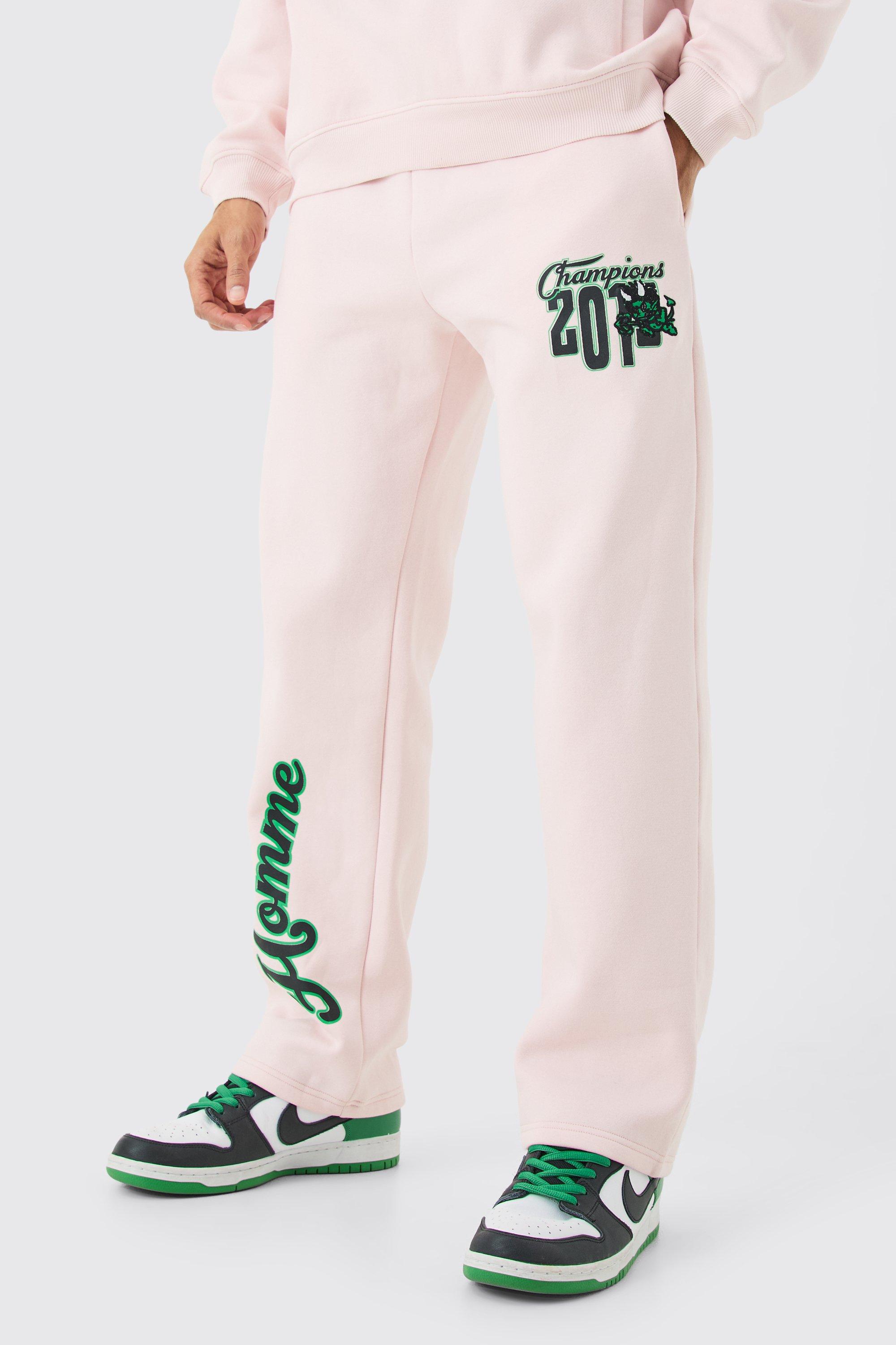Image of Pantaloni tuta rilassati con applique stile Varsity, Pink