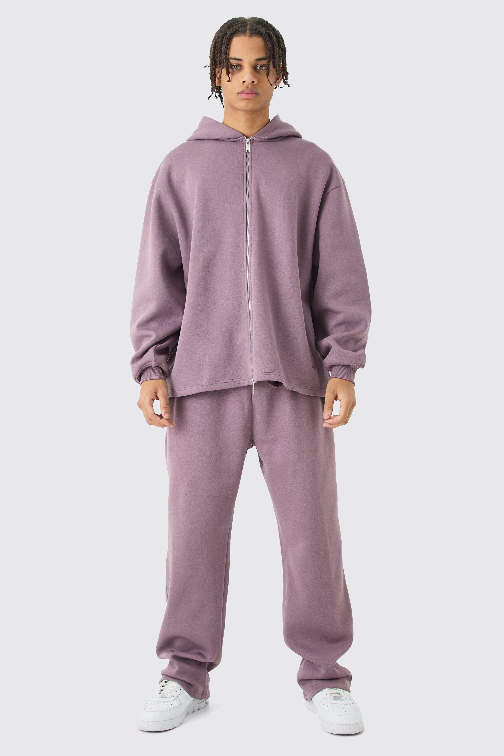 Mens Purple Oversized Zip Through Open Hem Applique Tracksuit, Purple