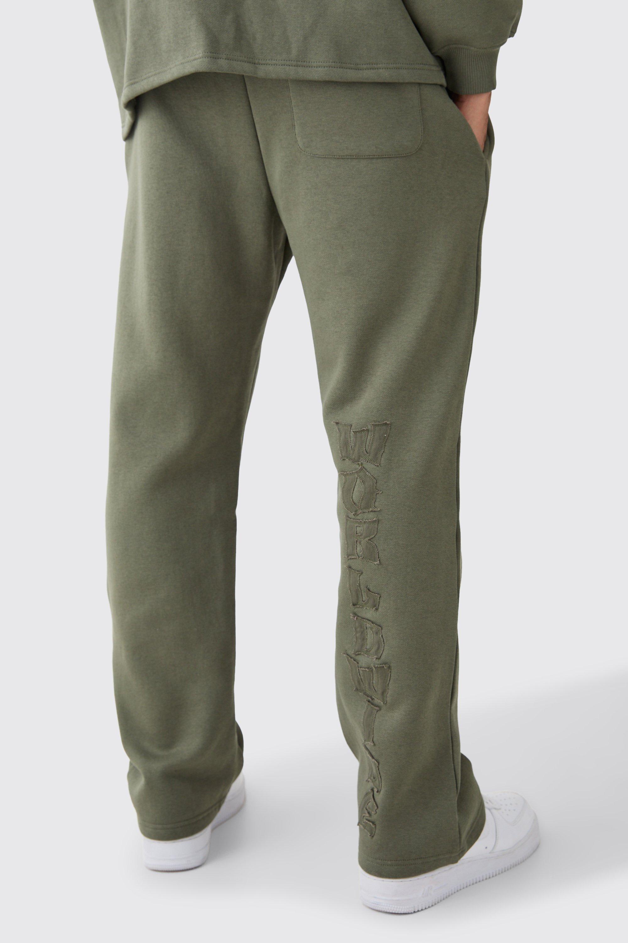Mens Green Relaxed Applique Barbwire Print Jogger, Green