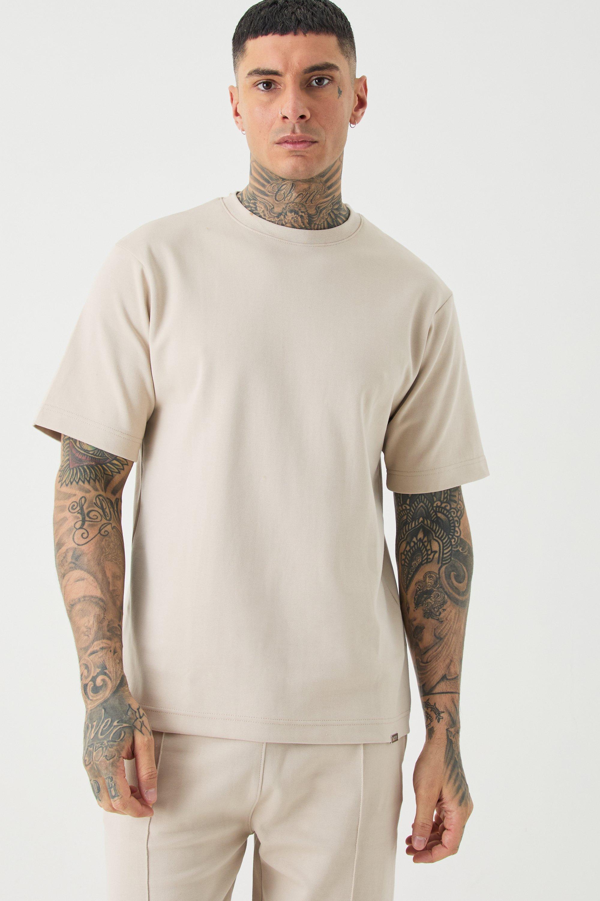 Image of T-shirt Tall Core Fit pesante in maglia intrecciata, Beige