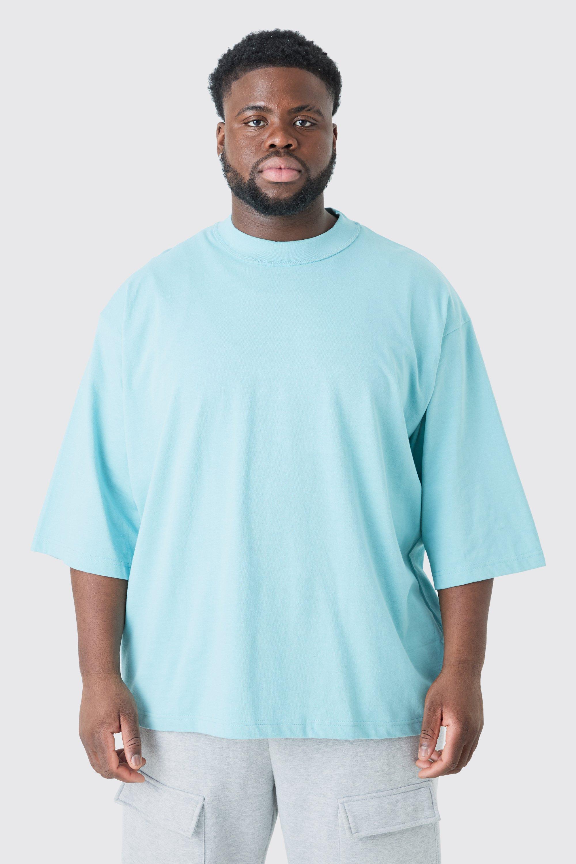 Image of T-shirt Plus Size oversize pesante con collo a imbuto, Azzurro