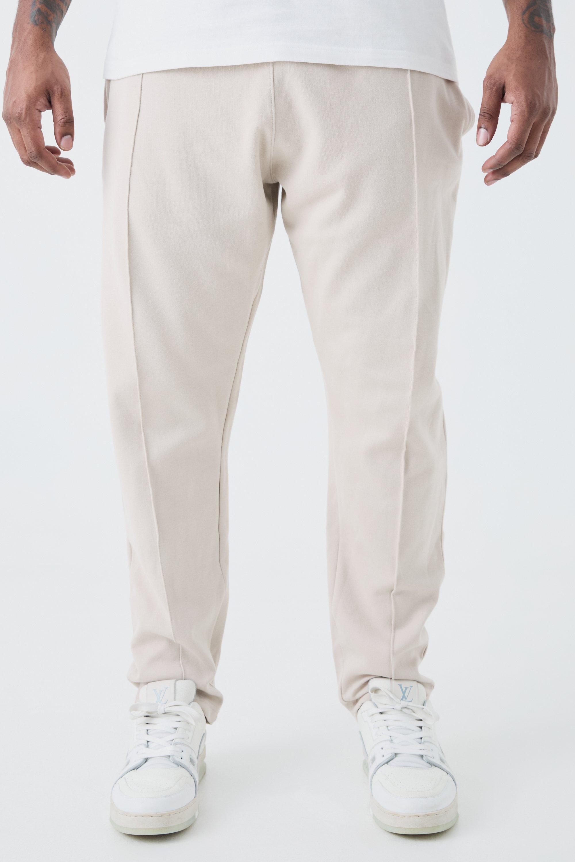 Image of Pantaloni tuta Plus Size affusolati Slim Fit con nervature e nervature, Beige