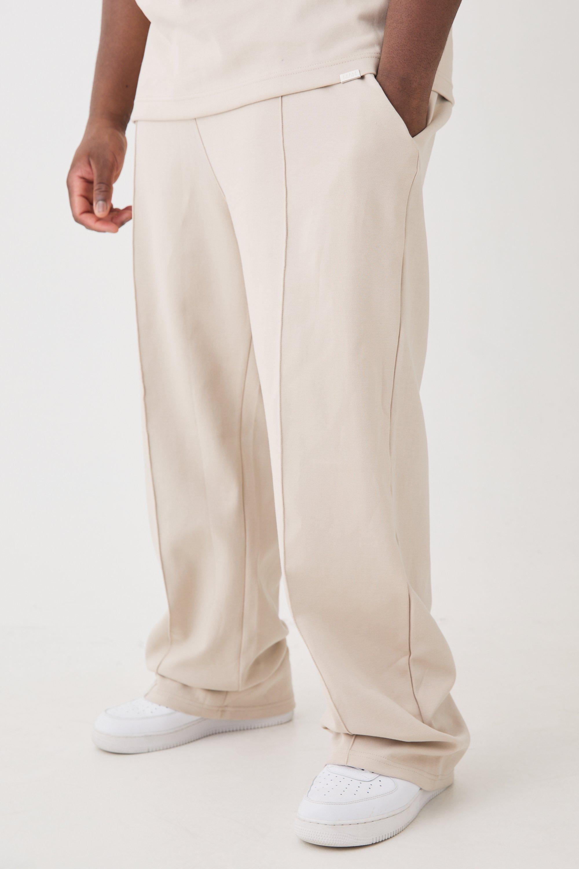 Image of Set Plus Size T-shirt oversize & pantaloni tuta rilassati a effetto intrecciato, Beige