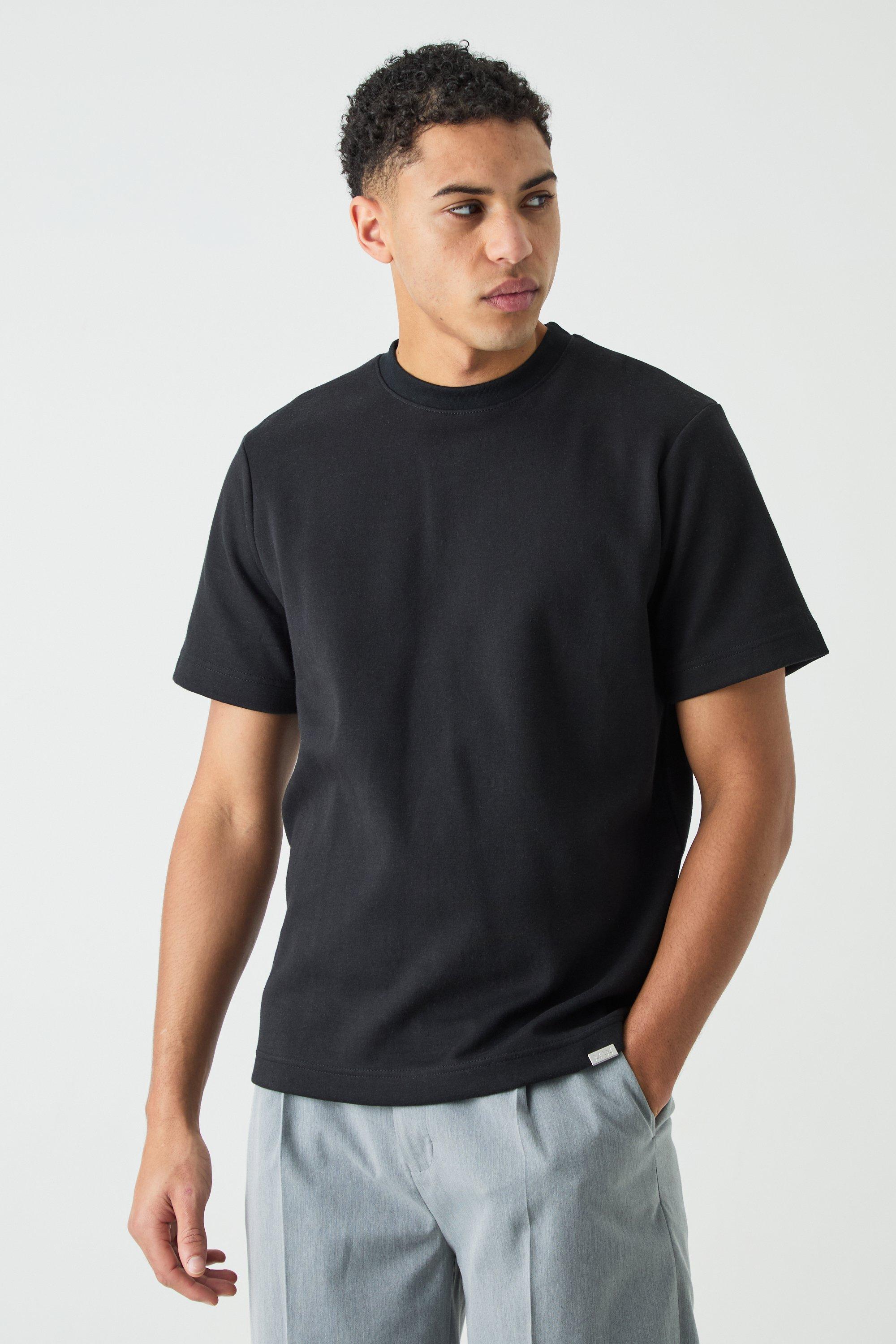 Image of T-shirt Man Core Fit pesante in maglia intrecciata, Nero