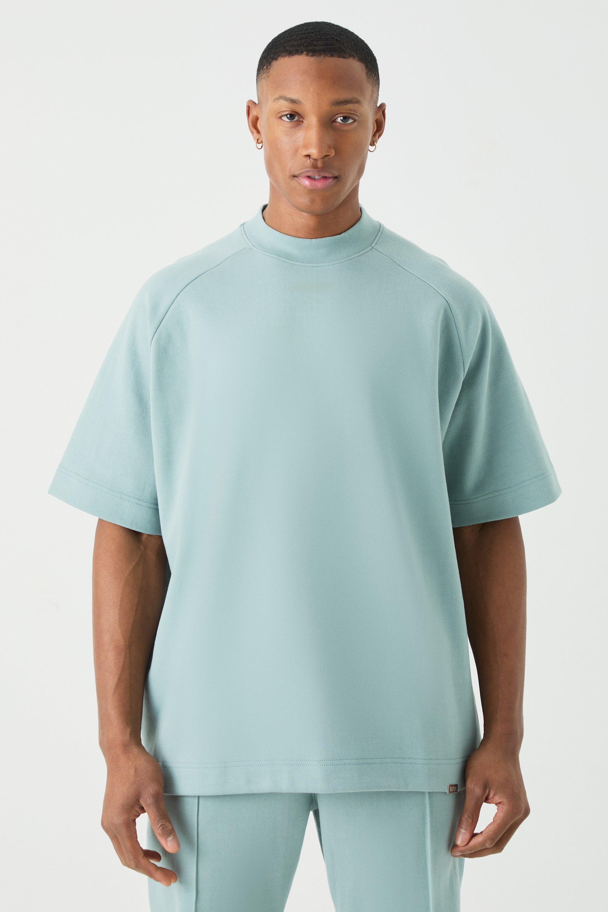 Image of T-shirt Man oversize pesante con maniche raglan e girocollo esteso, Azzurro
