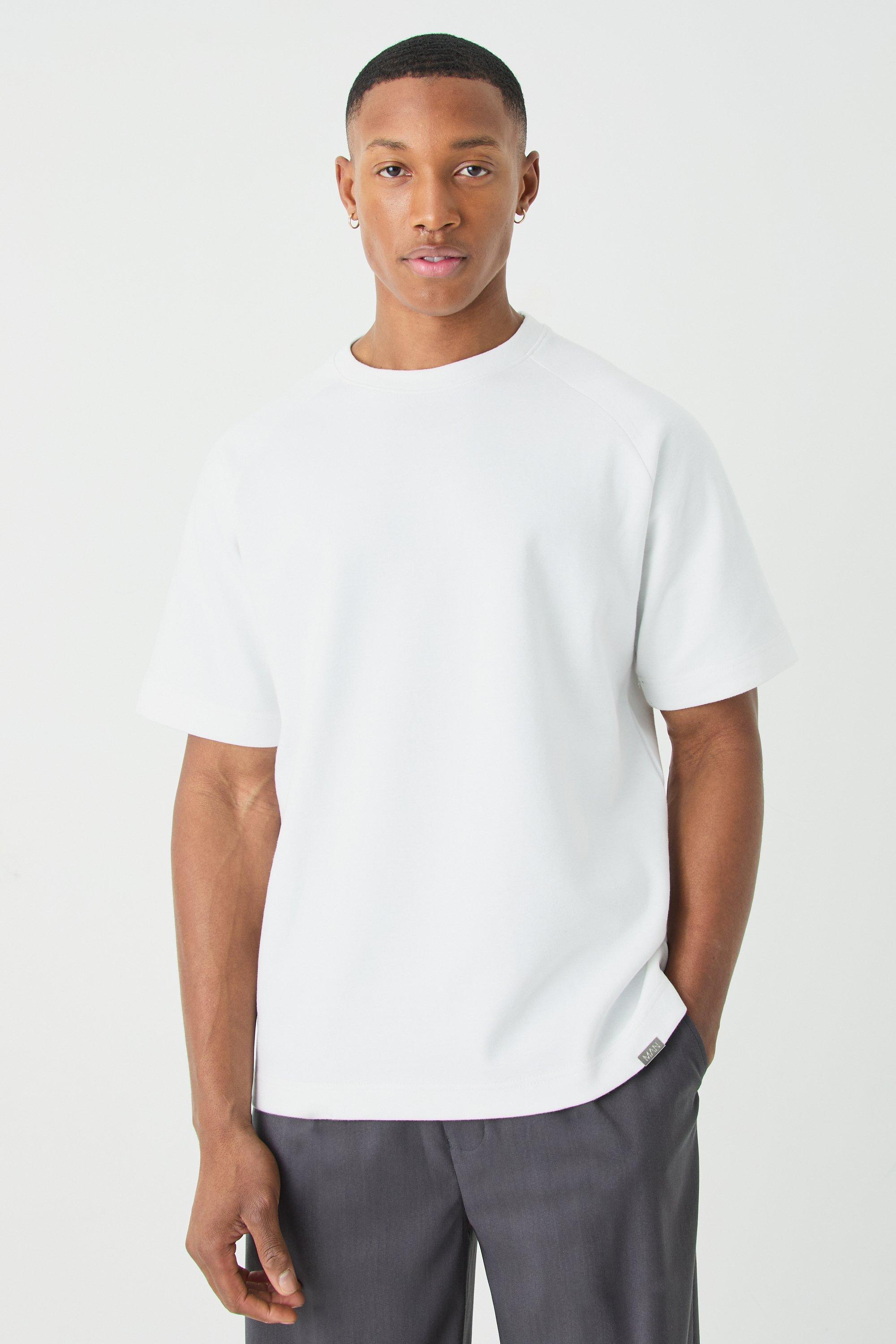 Image of T-shirt Man oversize pesante in maglia intrecciata con girocollo esteso, Bianco