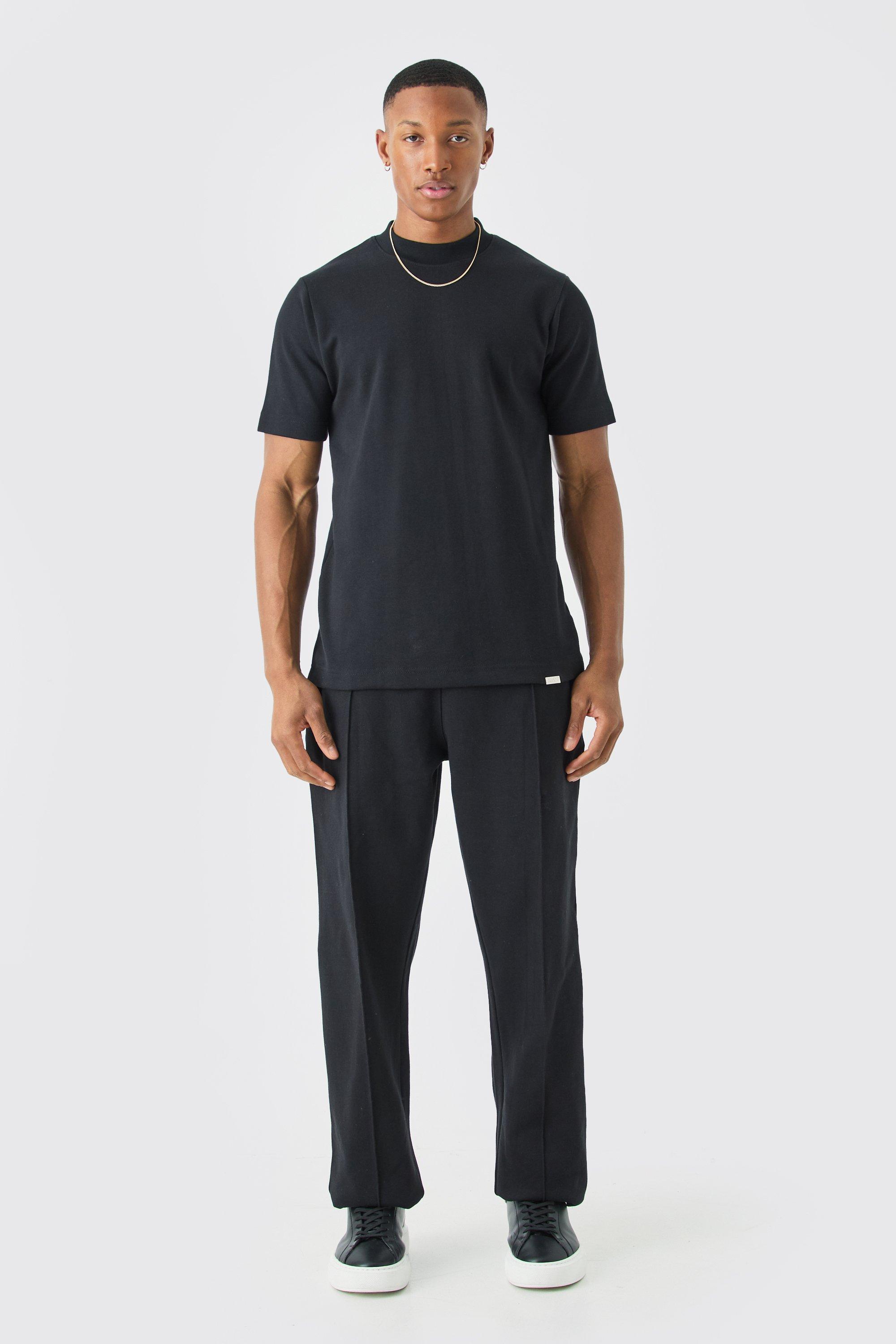 Image of Set T-shirt Slim Fit &amp; pantaloni tuta Interlock, Nero
