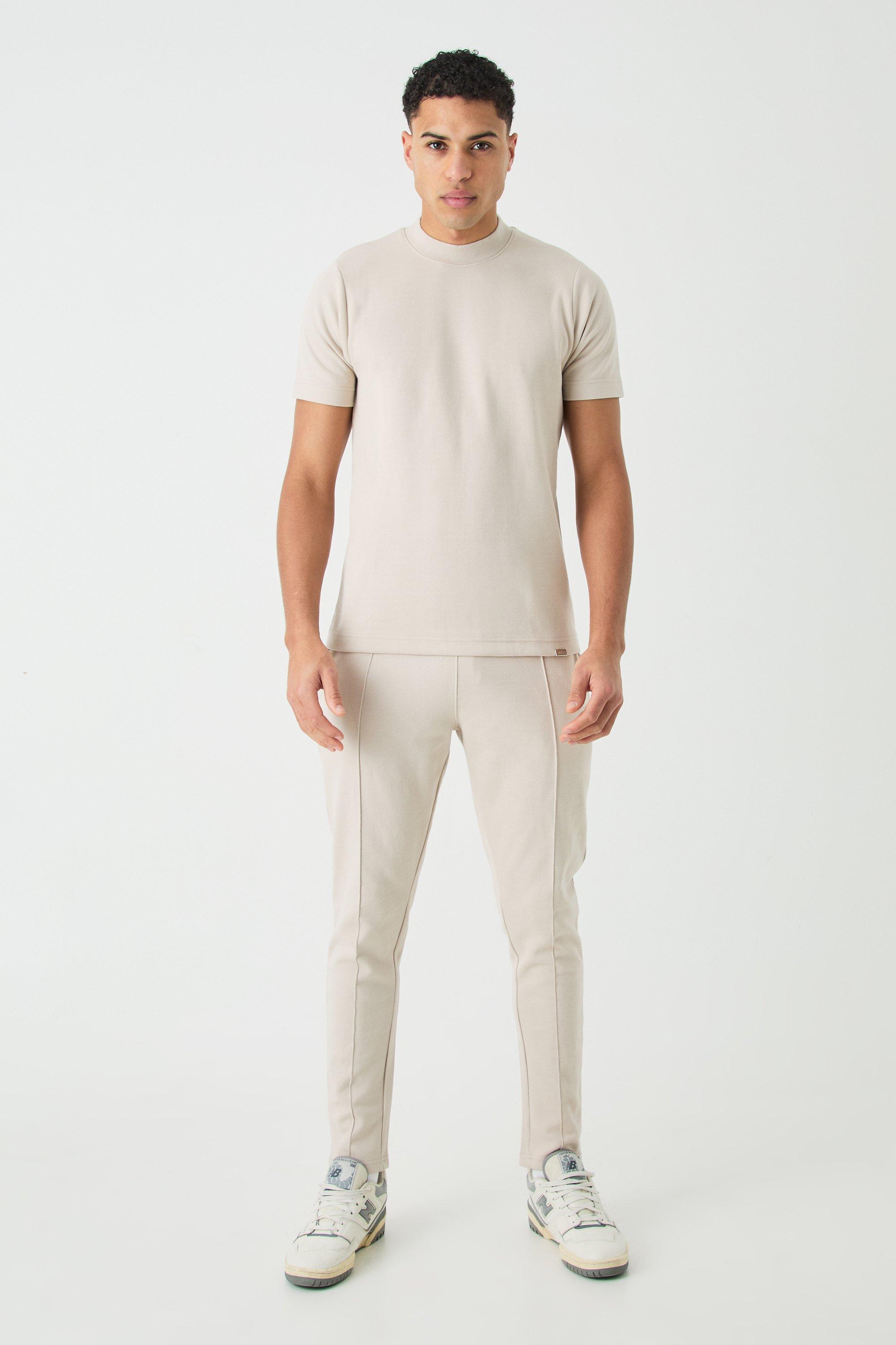 Image of Set T-shirt Slim Fit & pantaloni tuta Interlock, Beige