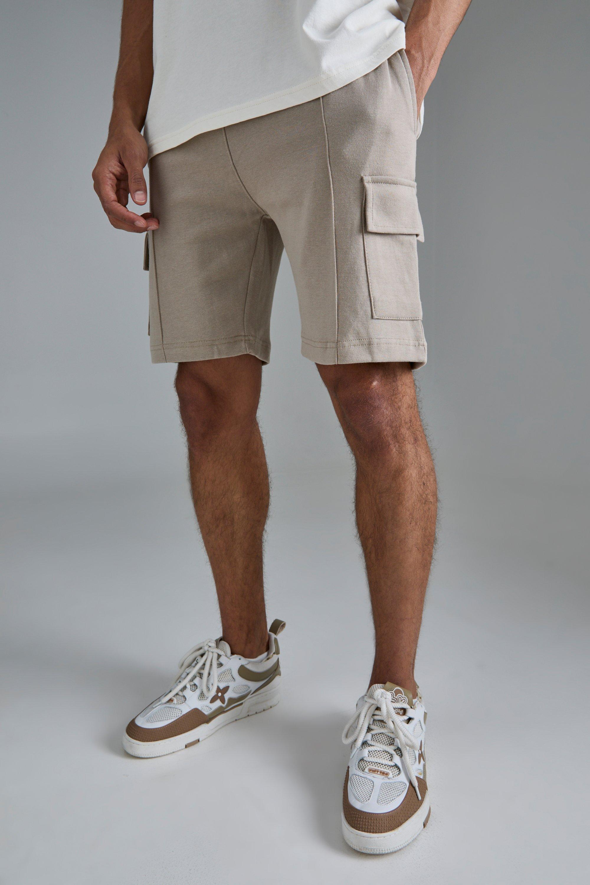 Image of Pantaloncini Cargo Slim Fit in maglia intrecciata, Beige