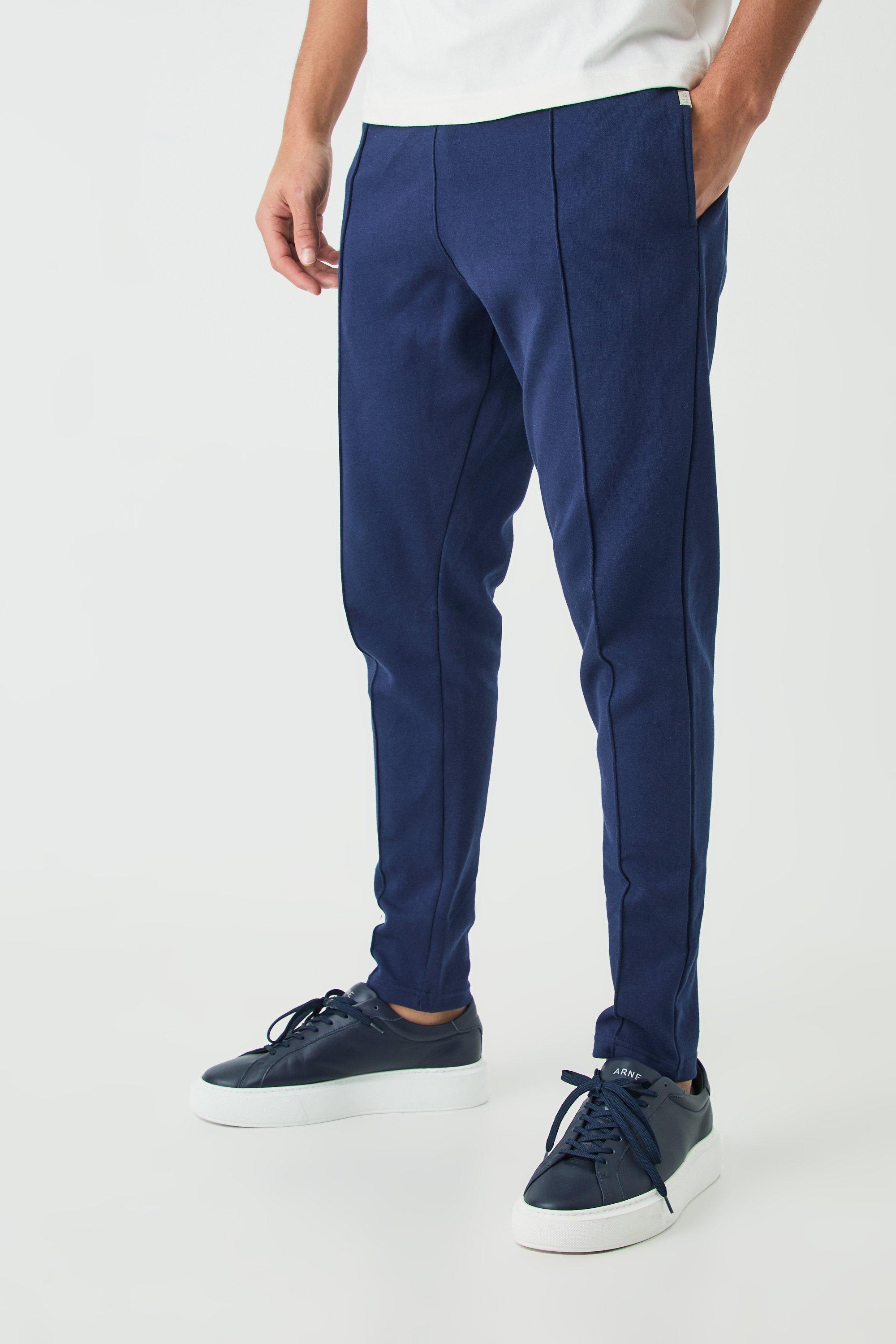 Image of Pantaloni tuta affusolati Slim Fit con nervature e nervature, Navy
