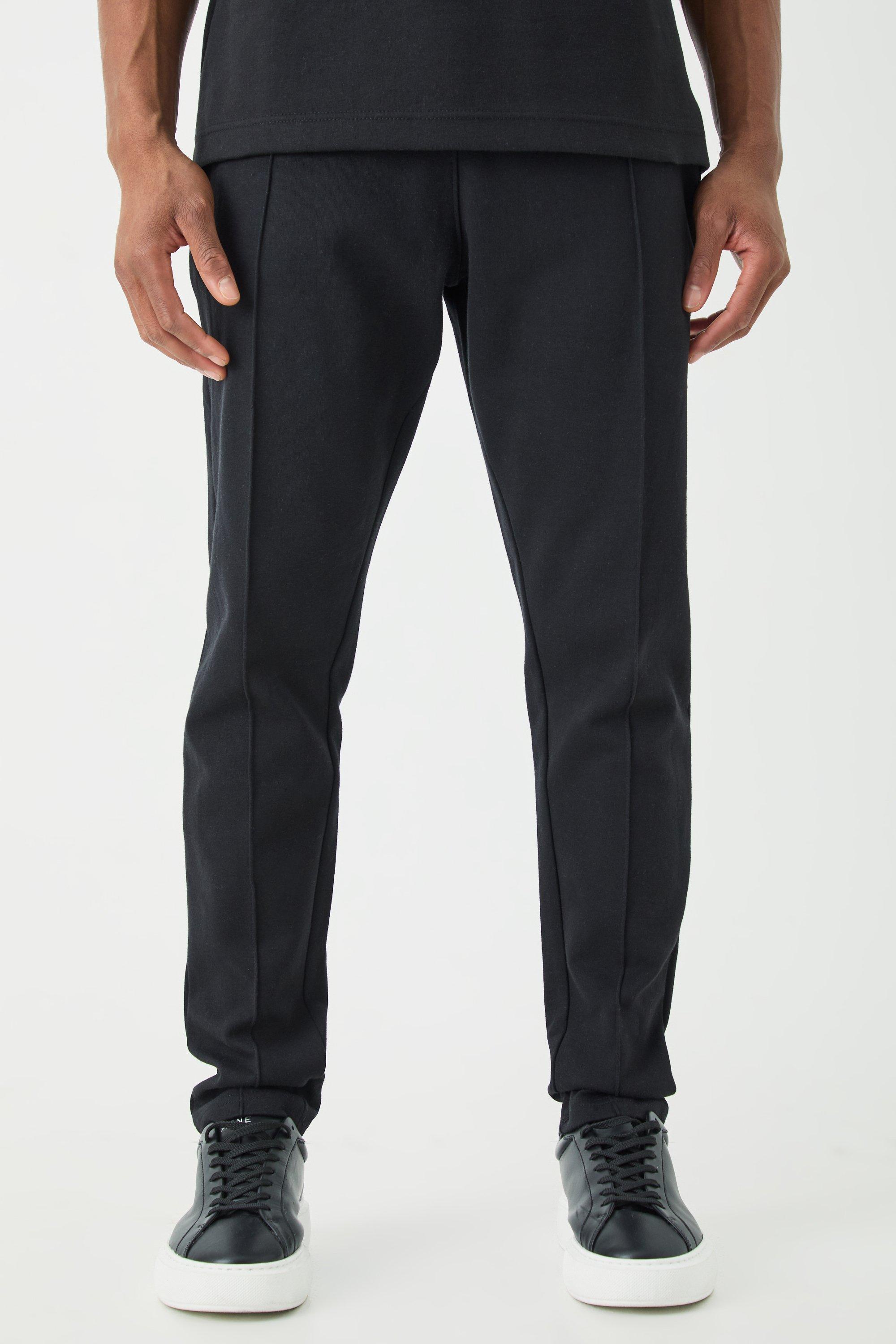 Mens Black Slim Tapered Interlock Pintuck Jogger, Black