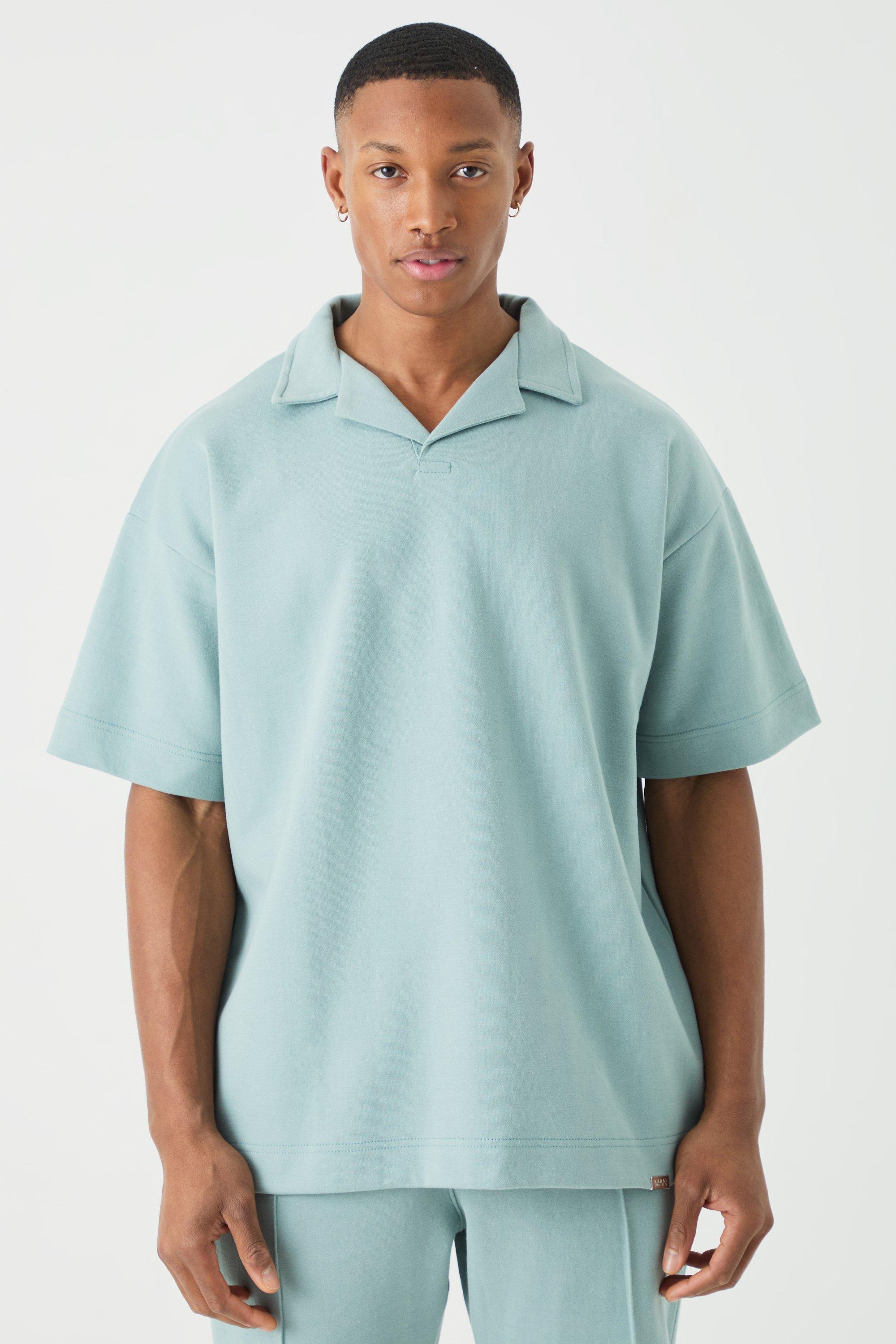 Image of Polo oversize Man in maglia pesante intrecciata con rever, Azzurro