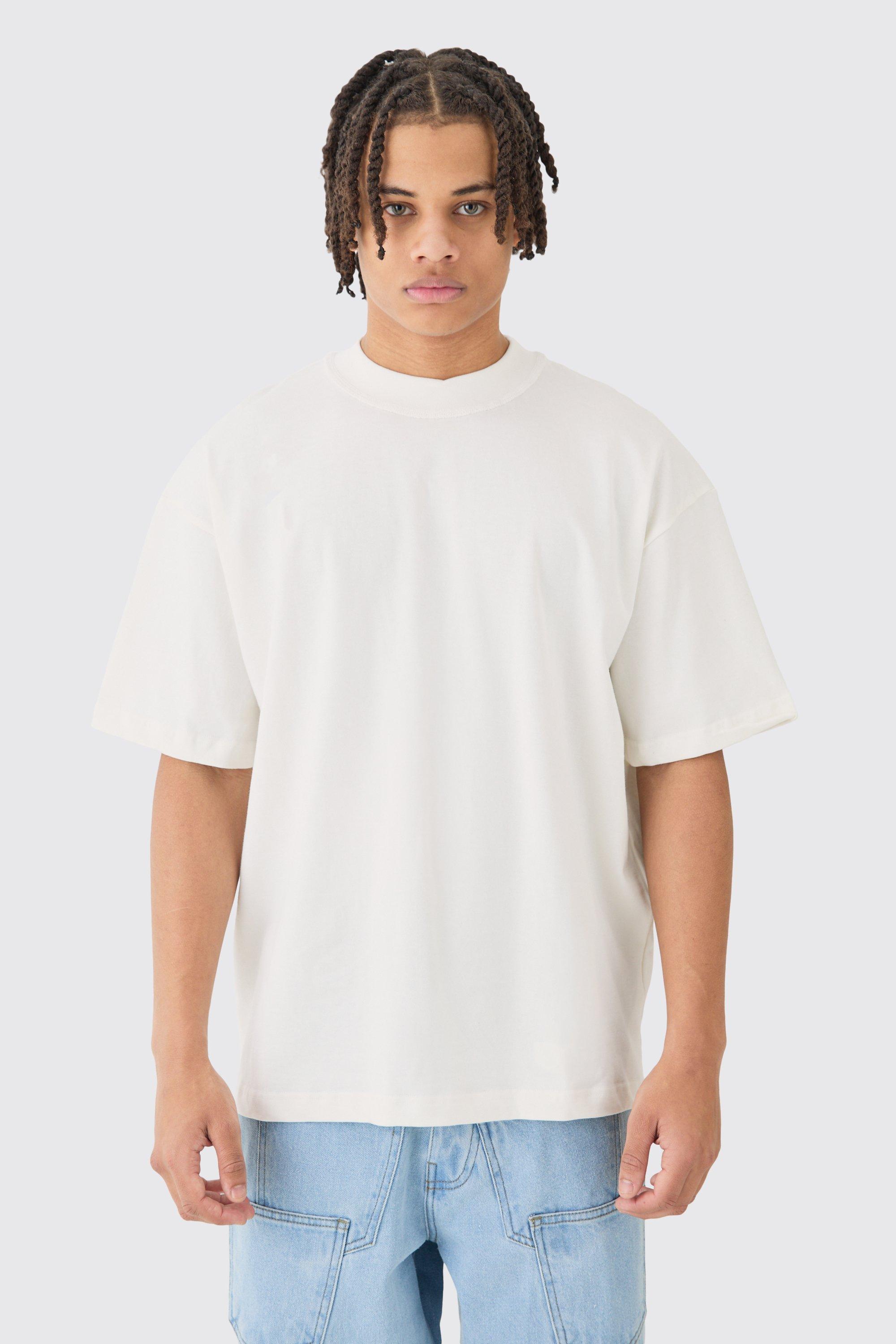 Image of T-shirt oversize pesante con collo a imbuto, Cream