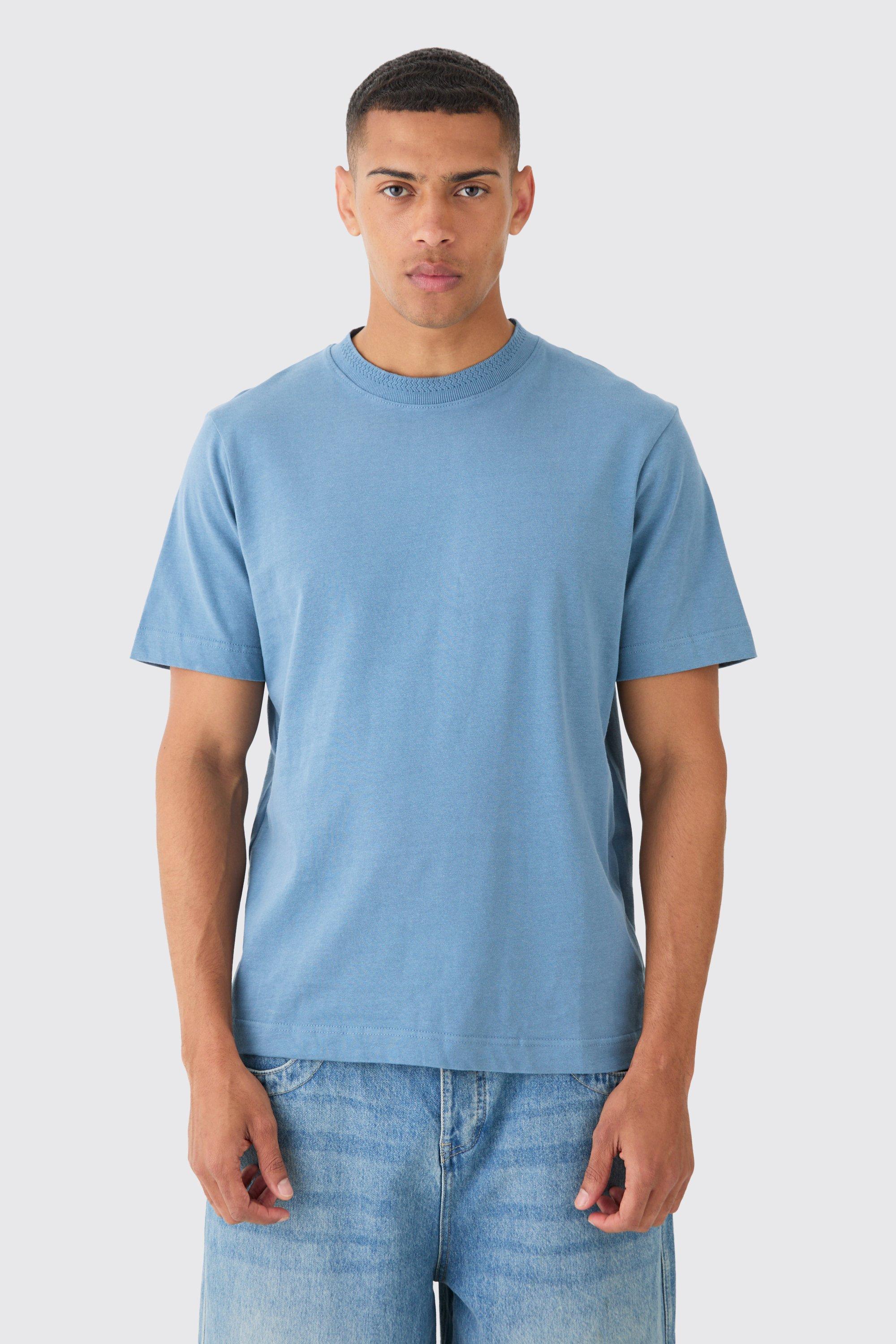 Image of T-shirt Core pesante con scollo in jacquard, Azzurro