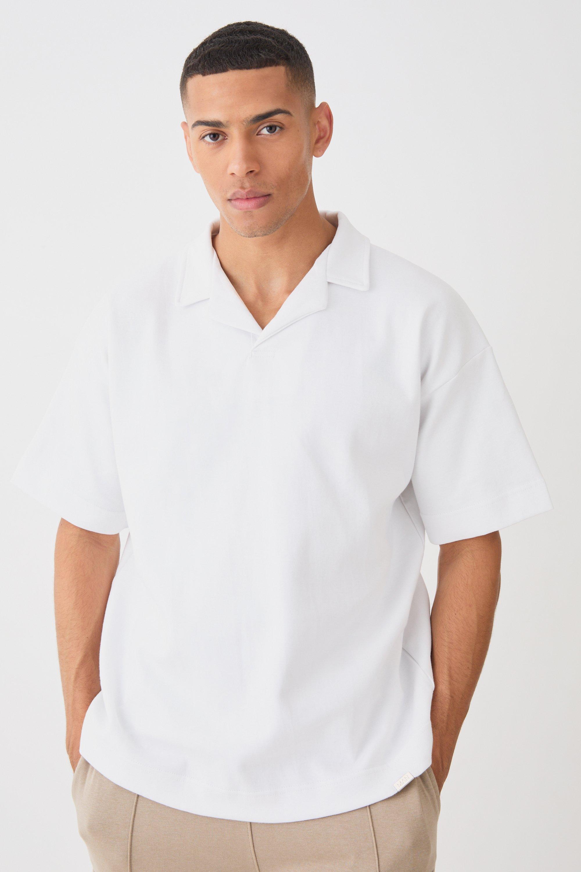 Image of Polo oversize Man in maglia pesante intrecciata con rever, Bianco