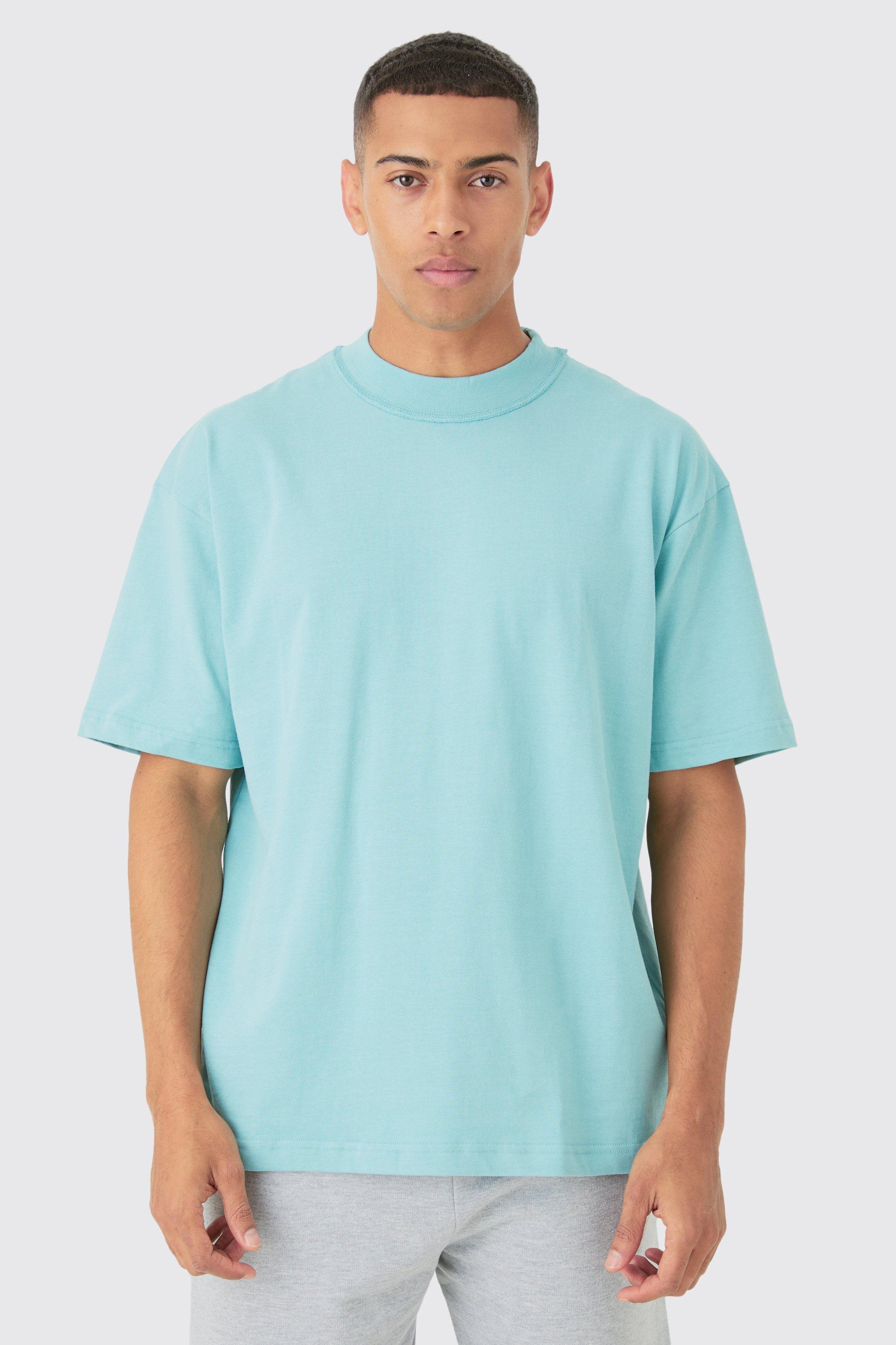 Image of T-shirt oversize pesante con collo a imbuto, Azzurro