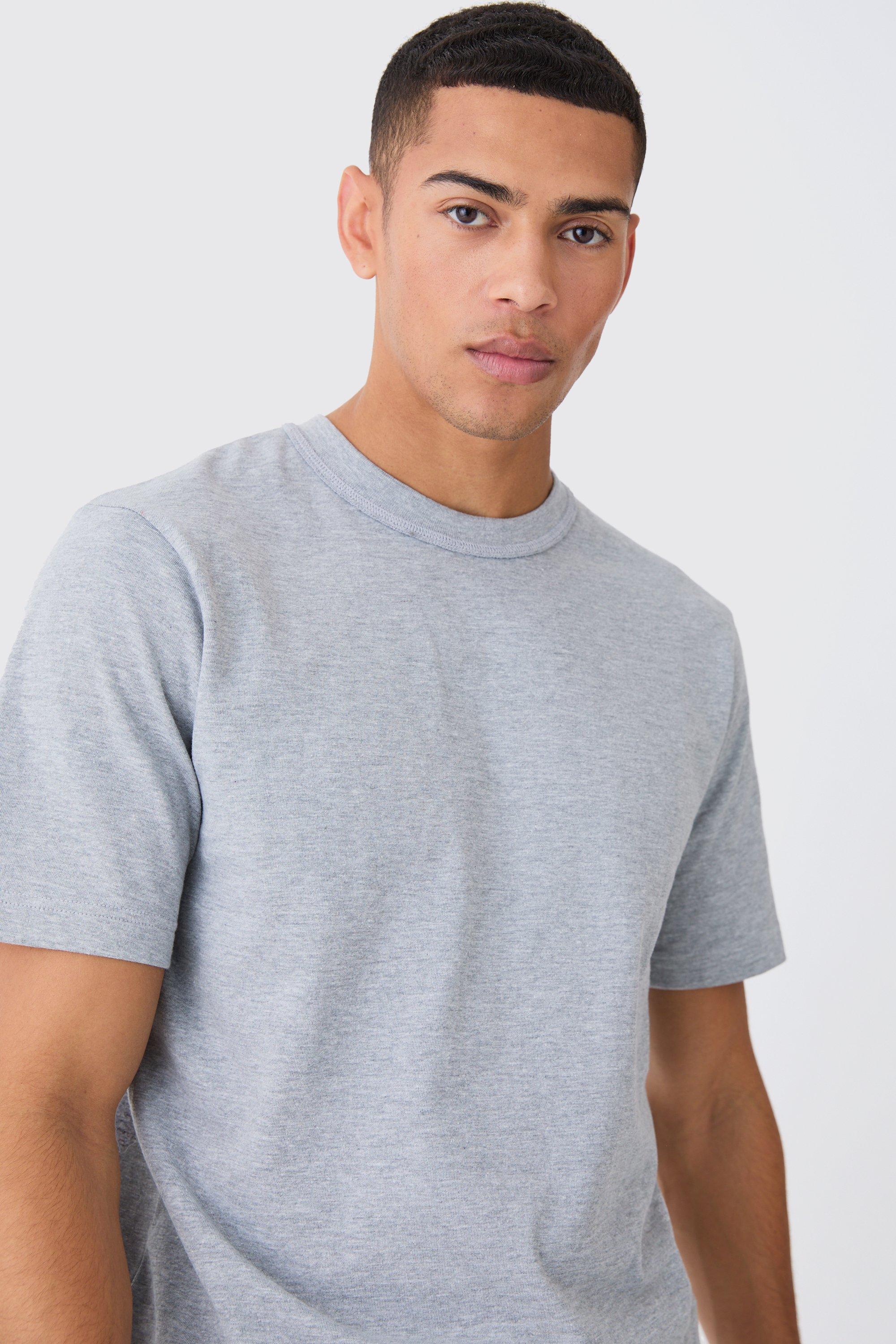 Mens Grey Core Heavy Carded Layed On Neck T-shirt, Grey