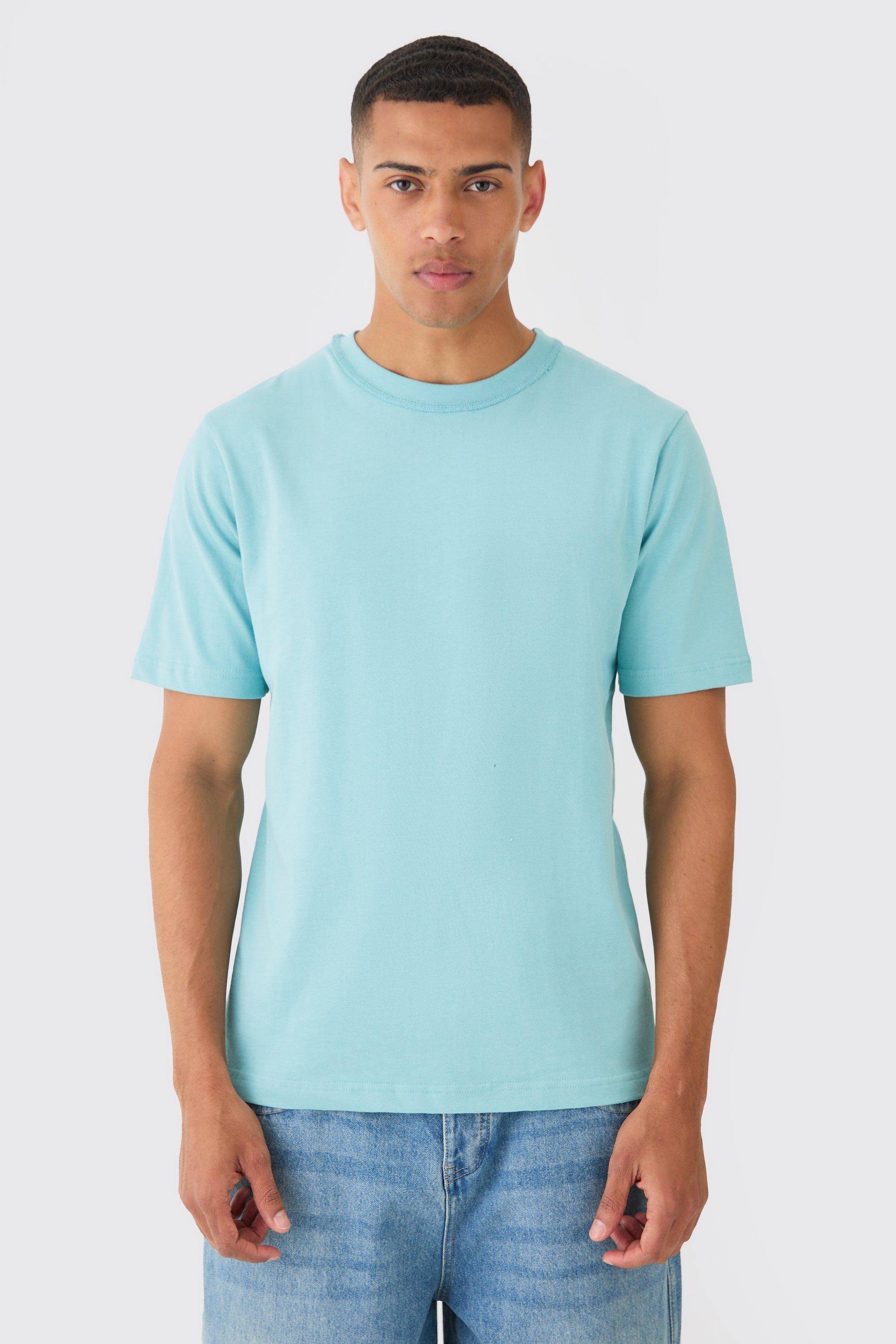 Image of T-shirt Core pesante con collo a imbuto, Azzurro