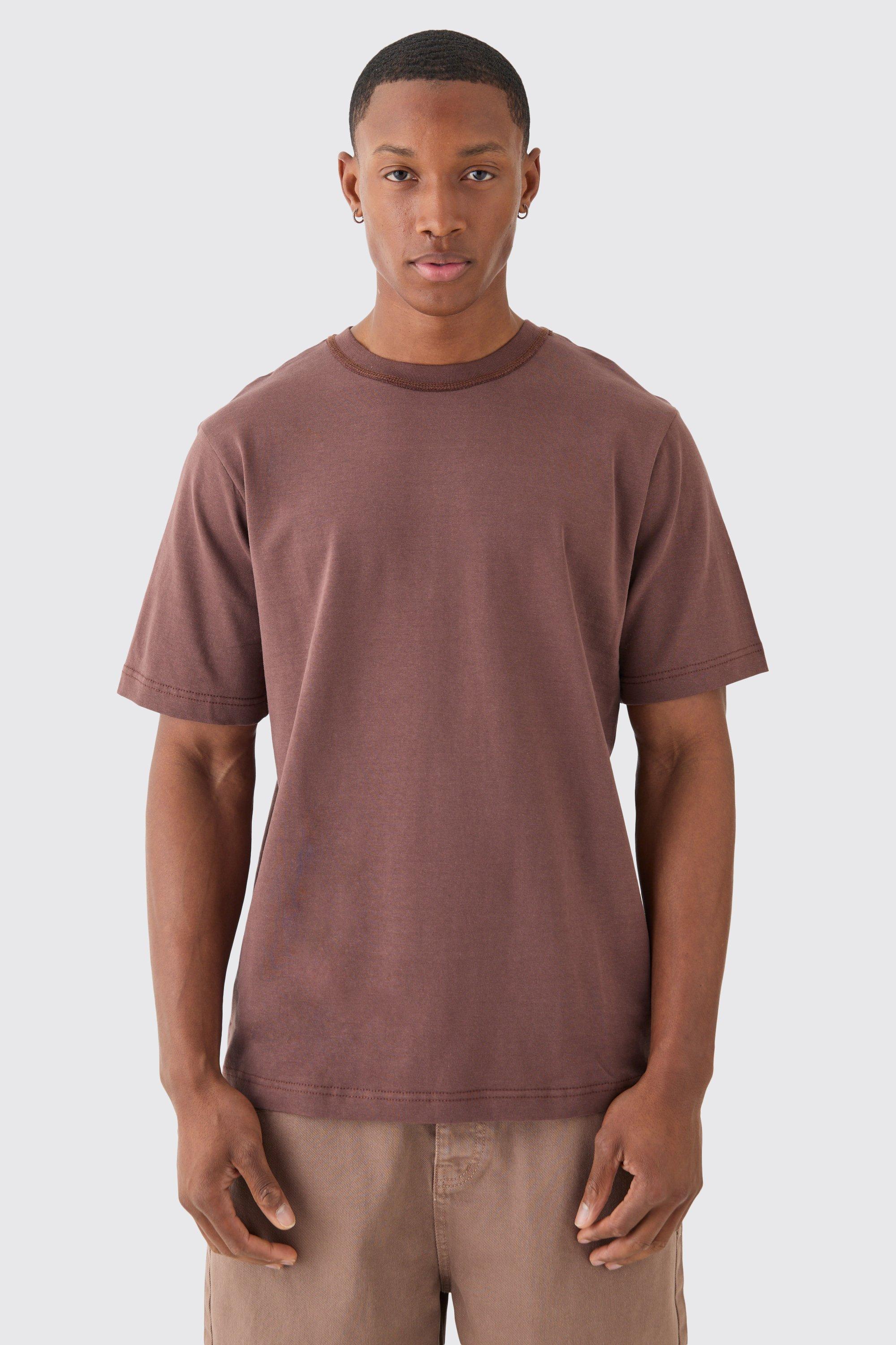 Image of T-shirt Core pesante con collo a imbuto, Brown