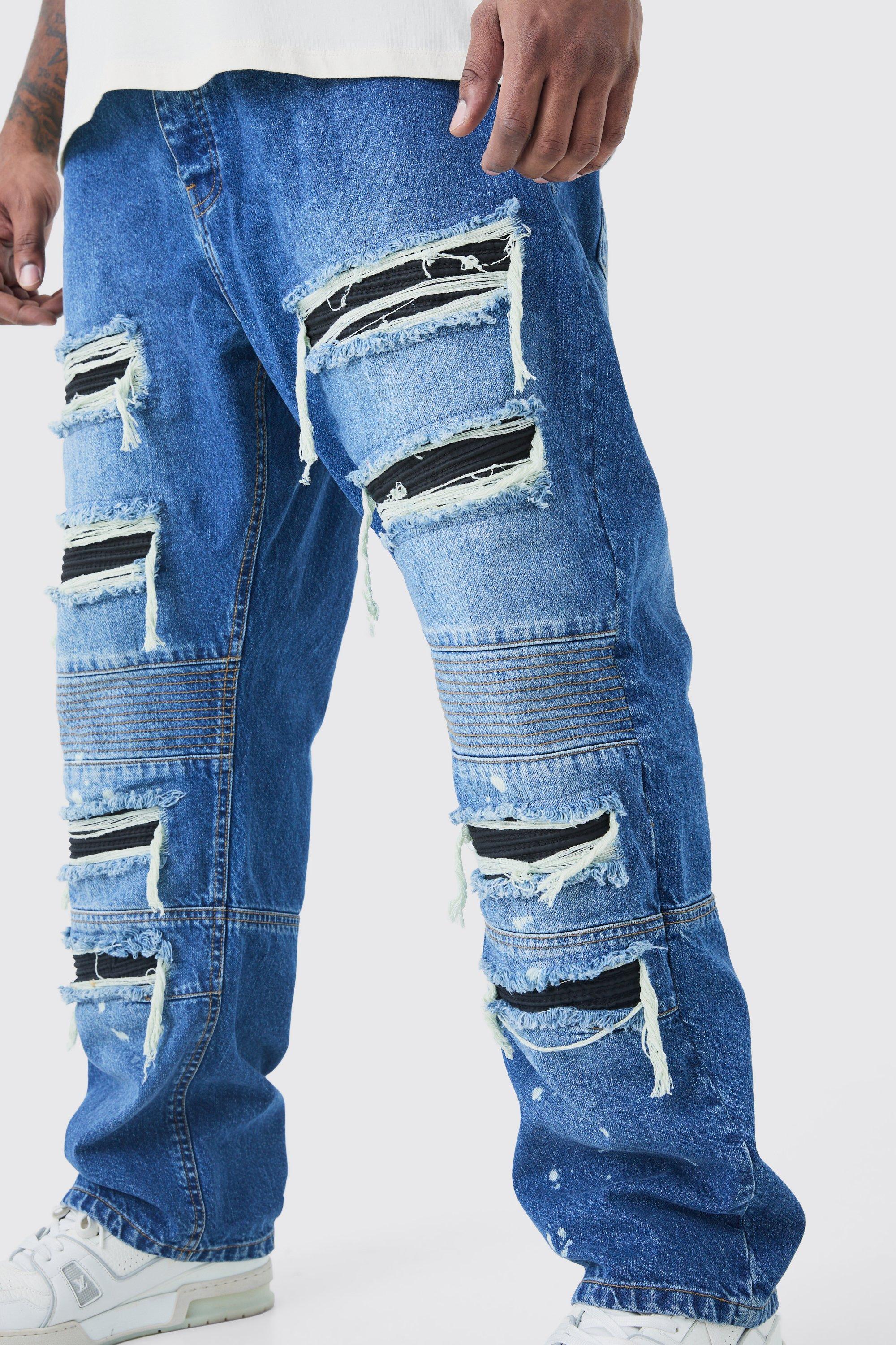 Image of Jeans dritti Plus Size con strappi & rattoppi, Azzurro