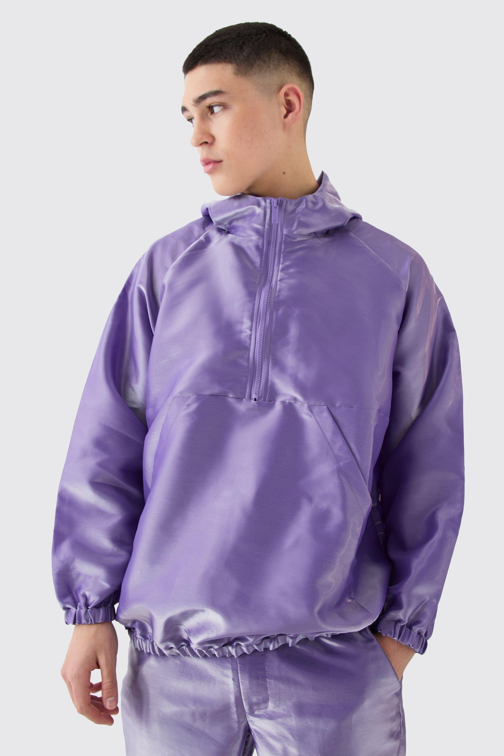 Image of Giacca a vento oversize metallizzata con zip corta, Purple