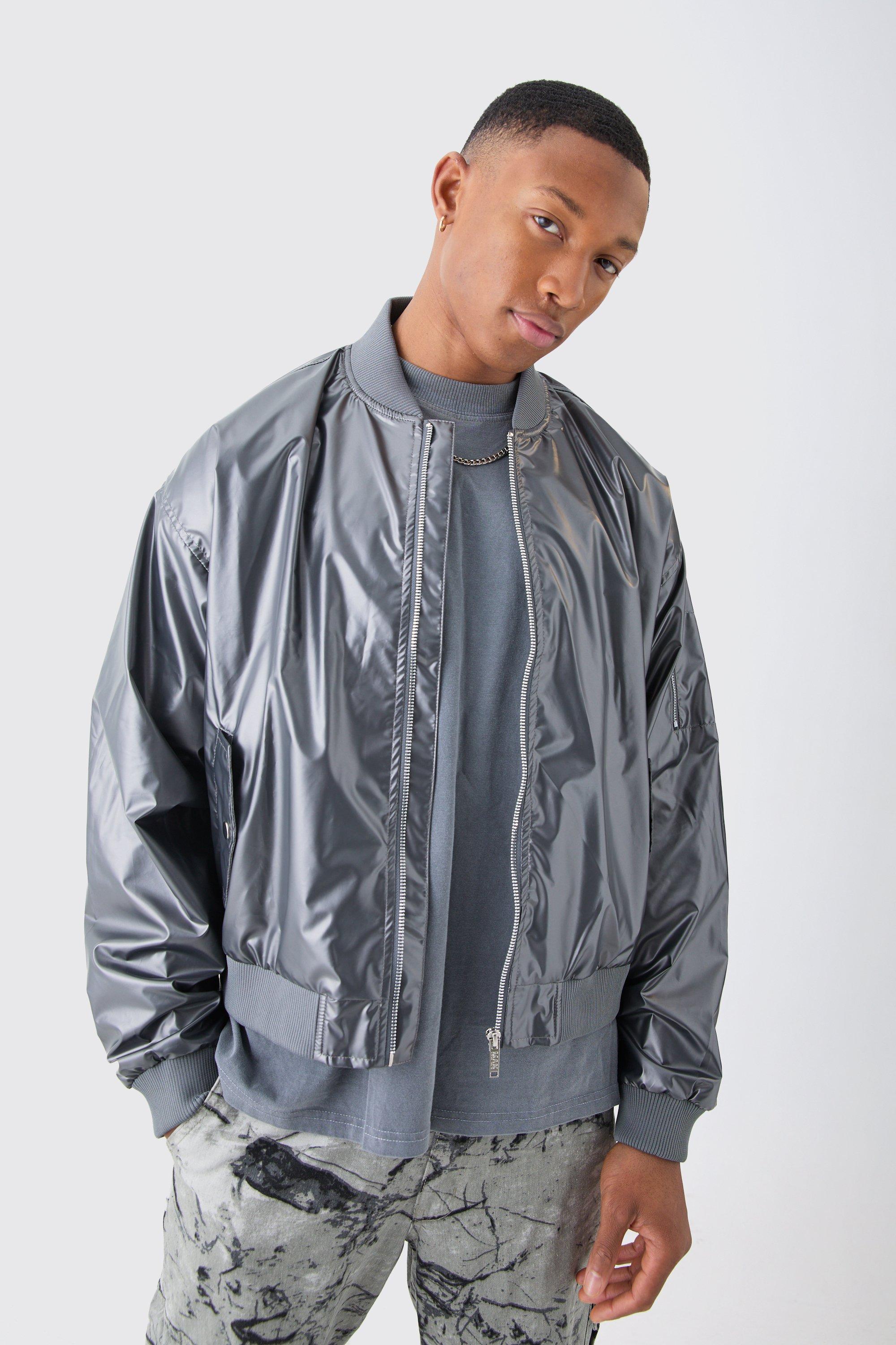 boxy fit metallic ma1 bomber homme - argent - s, argent