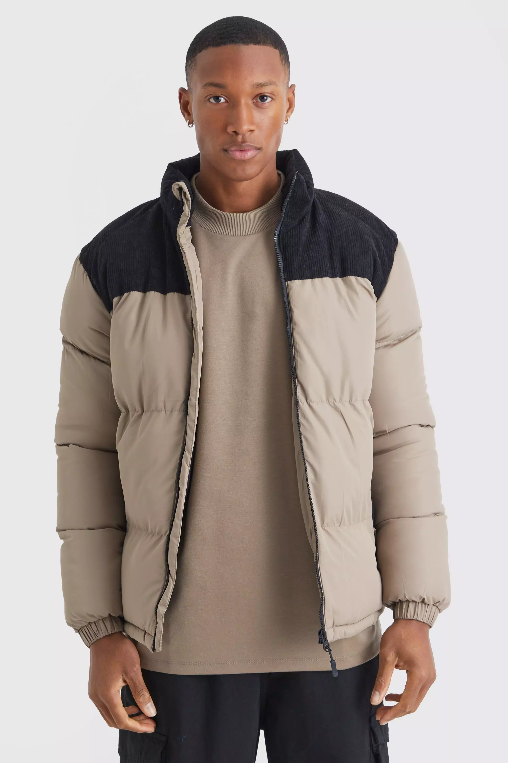 Mens colour block puffer cheap jacket