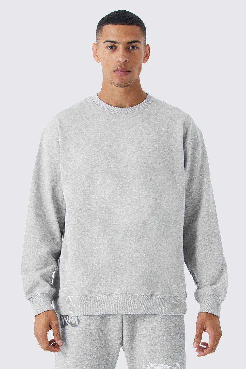 Mens Grey Basic Oversized Crew Neck Sweatshirt, Grey