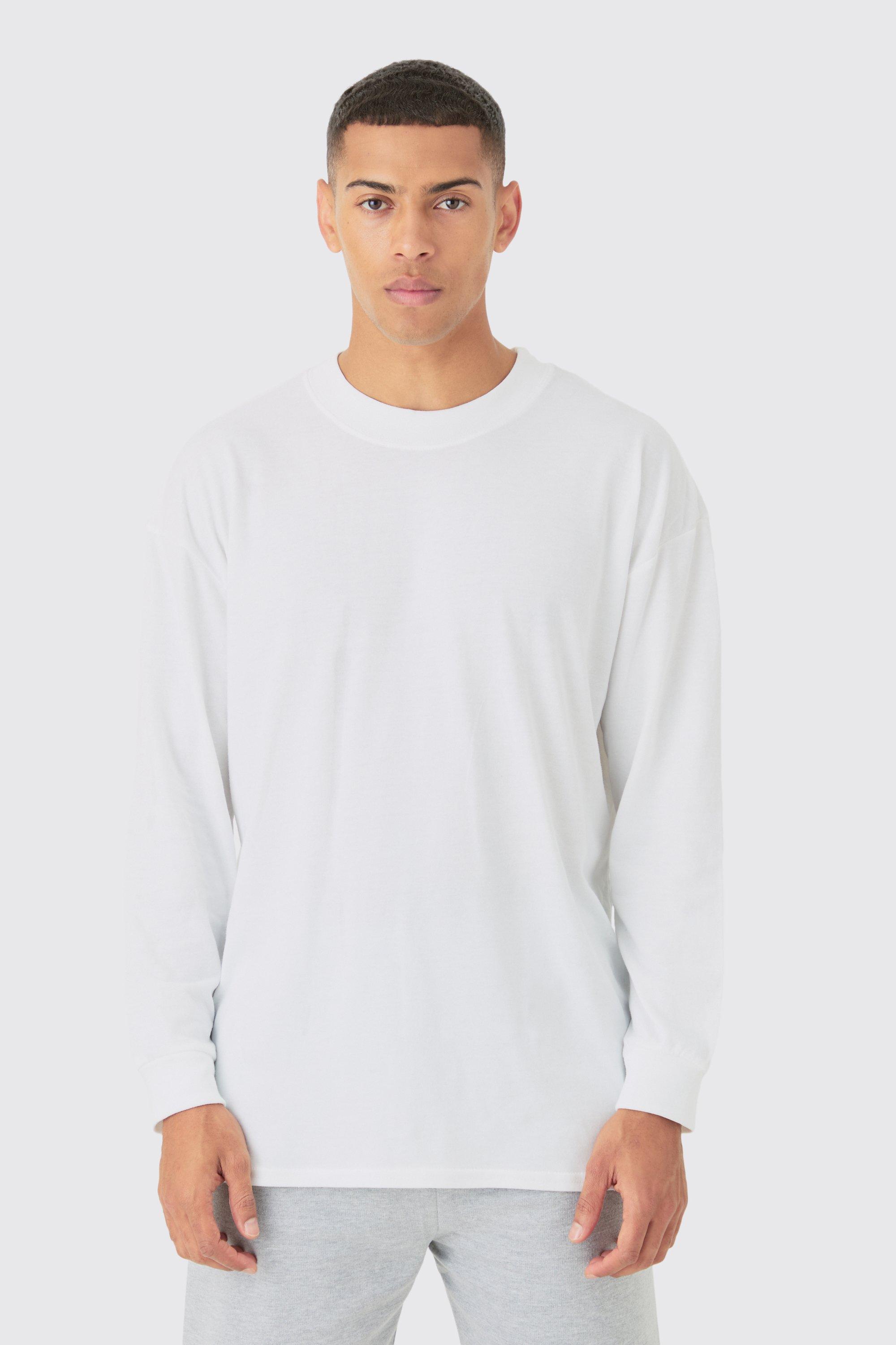 Image of T-shirt a girocollo oversize a maniche lunghe, Bianco