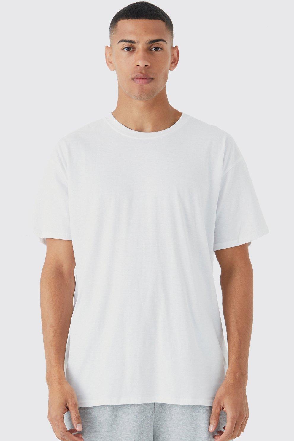 Mens White Basic Oversized Crew Neck T-shirt, White