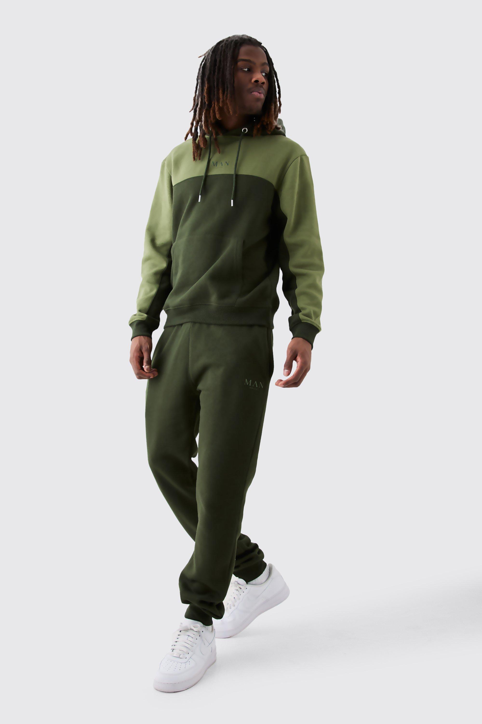 Mens Green Man Official Colour Block Hooded Tracksuit, Green