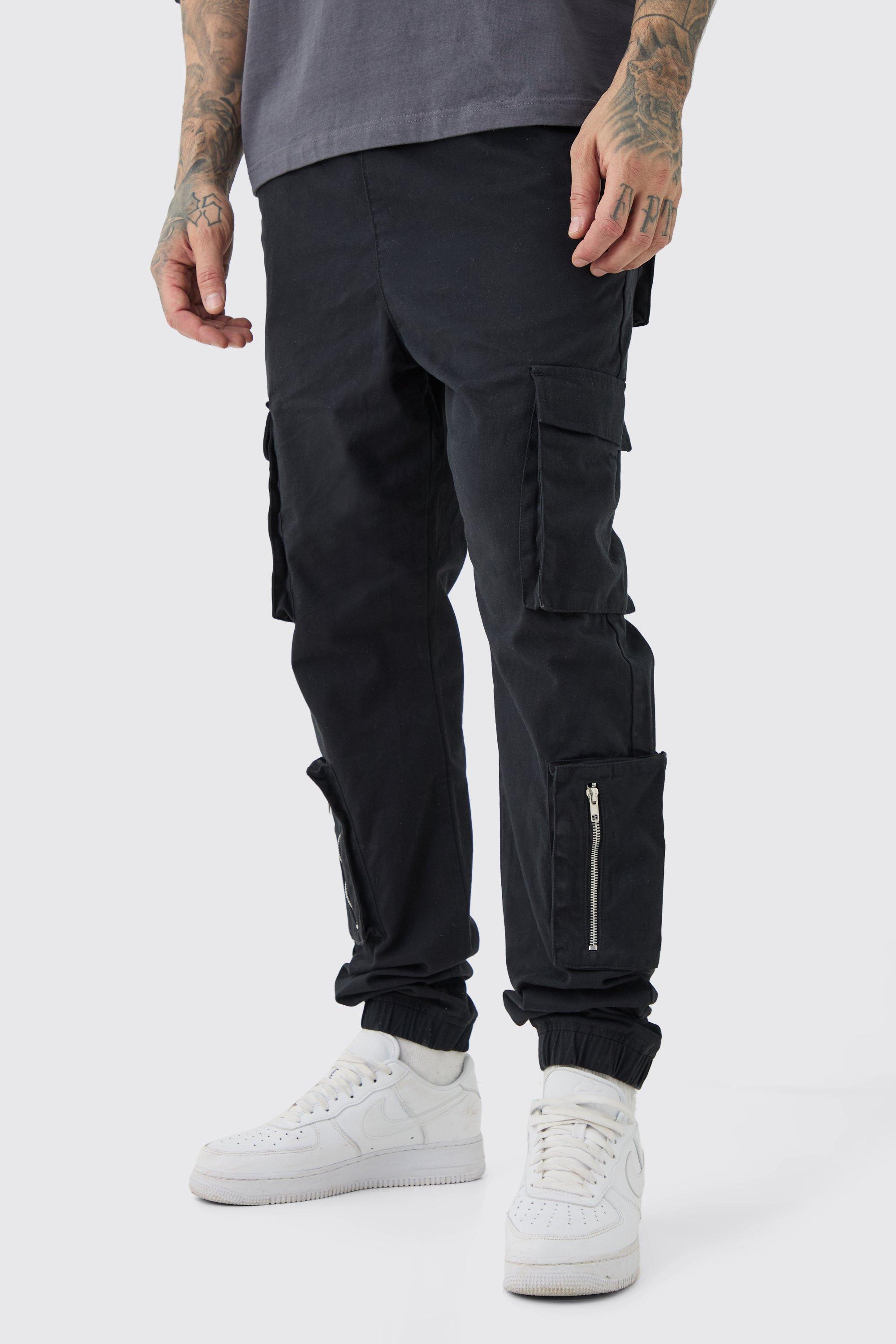 Pantaloni Tall con tasche Cargo e polsini alle caviglie, Nero