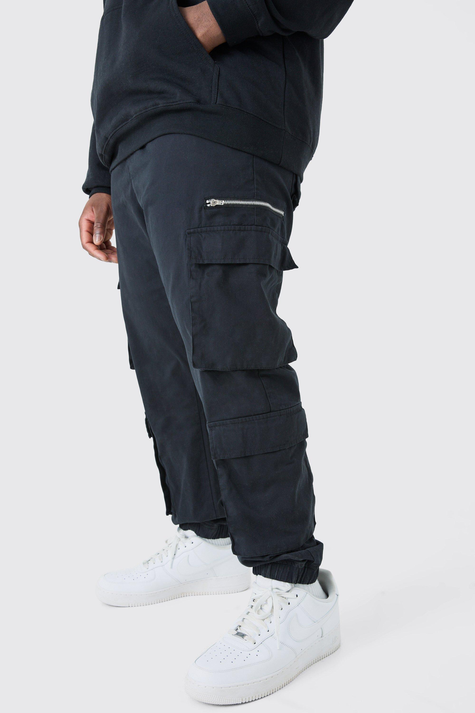 Image of Pantaloni Cargo Plus Size Slim Fit con laccetti lunghi, Nero