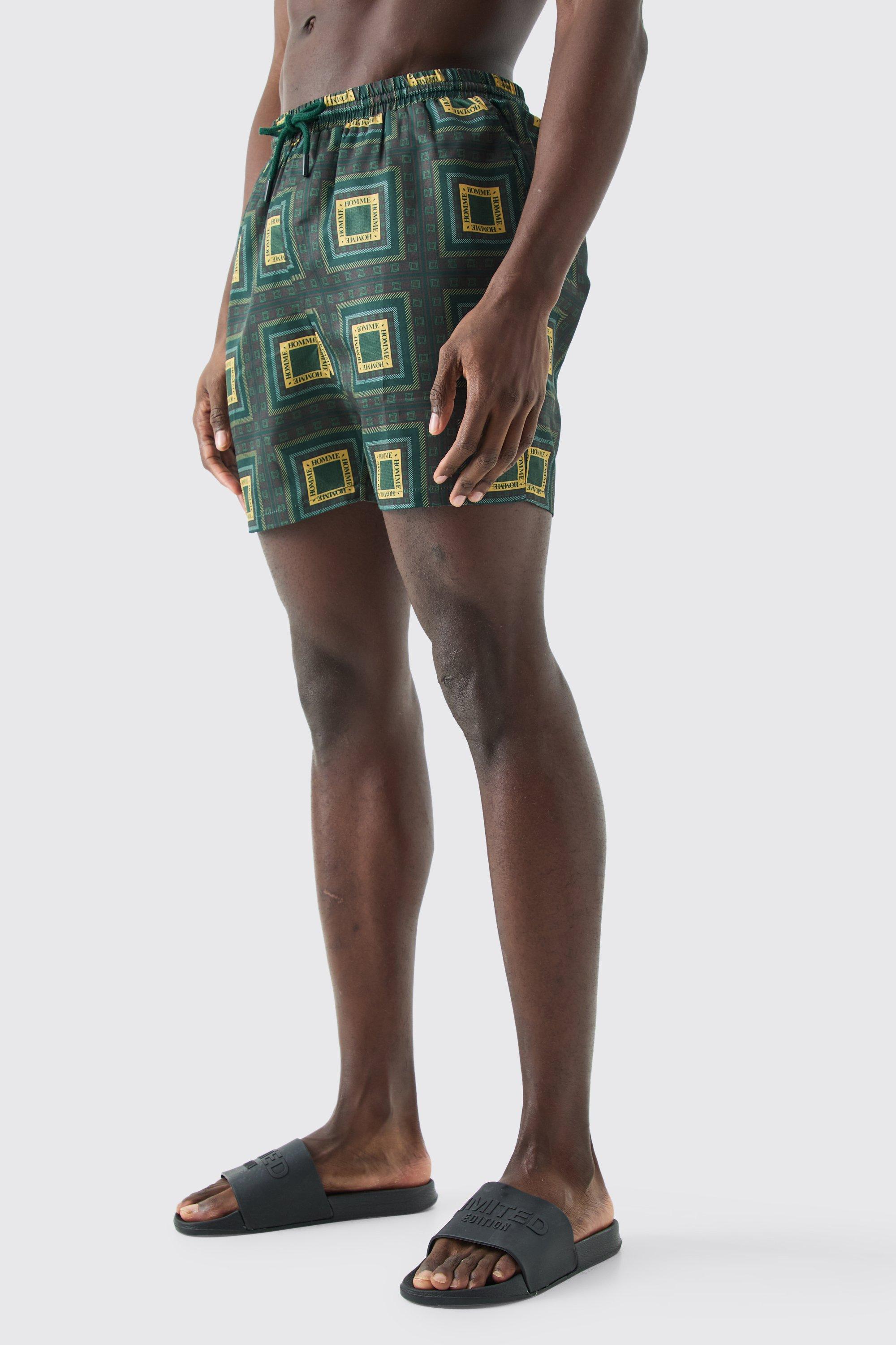 Image of Costume a pantaloncino medio con stampa a motivi geometrici, Multi