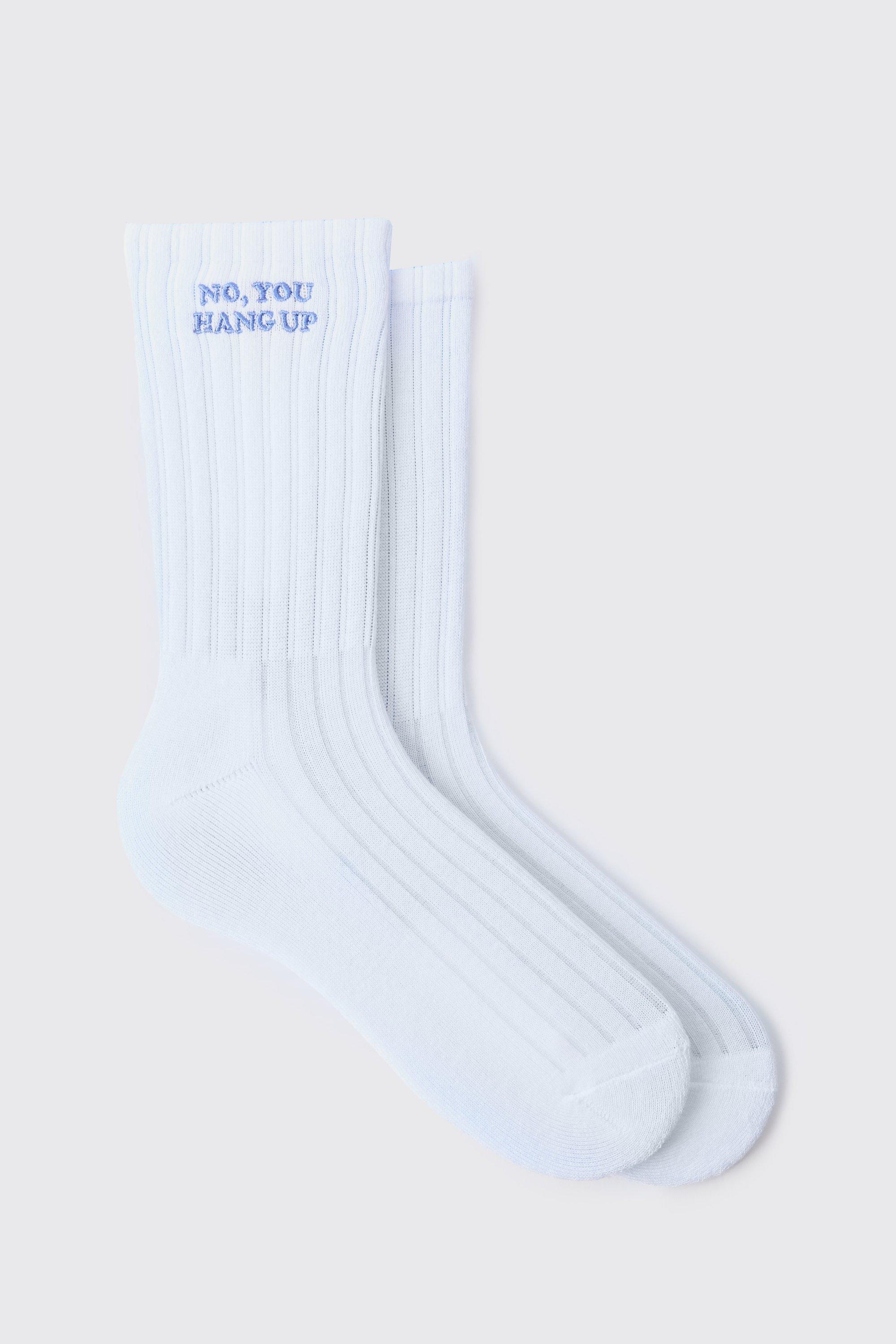 Mens White Ribbed Slogan Socks, White