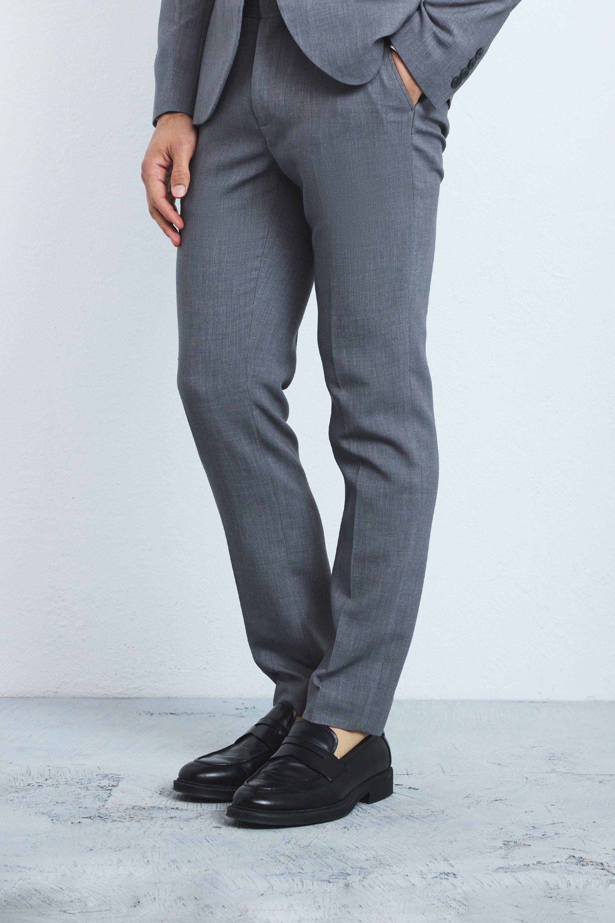 Mens Grey Slim Fixed Waist Tailored Trouser, Grey