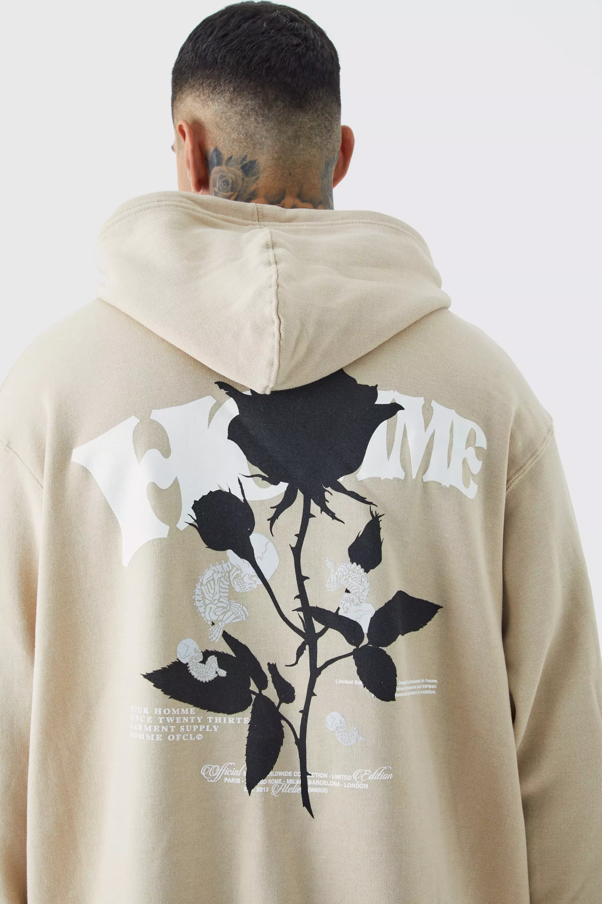 Tall Oversized Homme Rose Graphic Sweatshirt