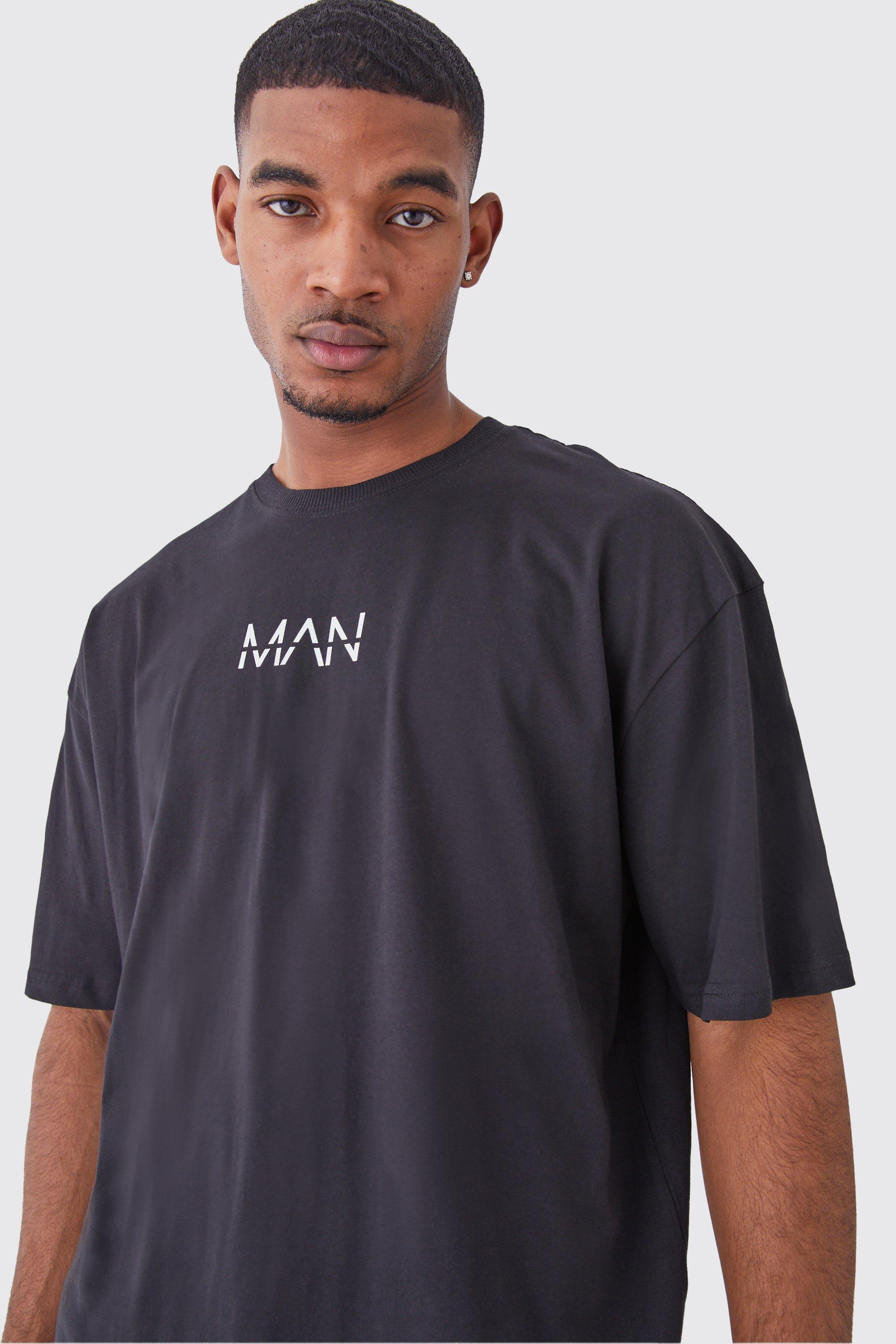 Mens Black Tall Man Dash Oversized Fit T-shirt, Black
