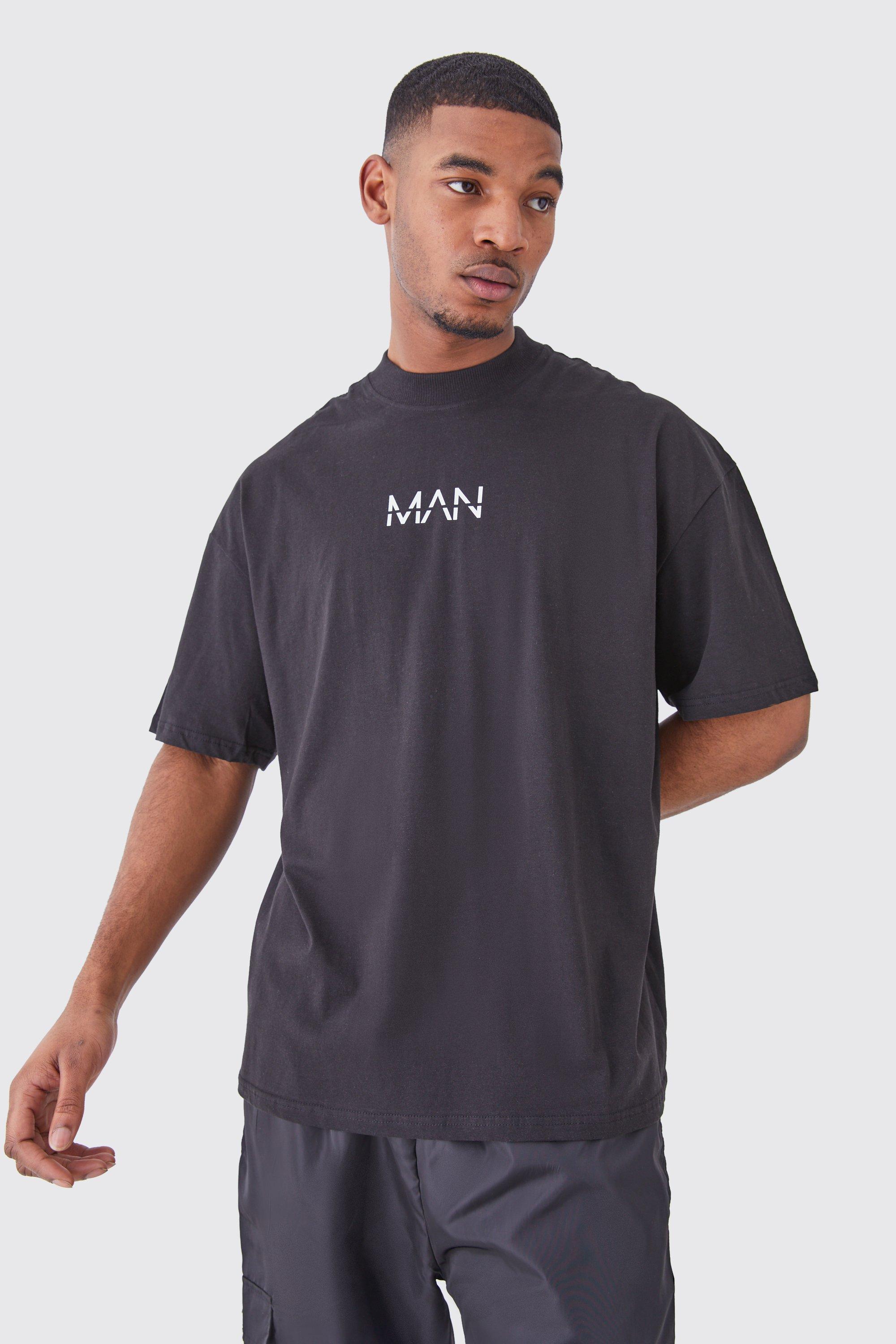 Mens Black Tall Man Dash Oversized Fit Extended Neck T-shirt, Black