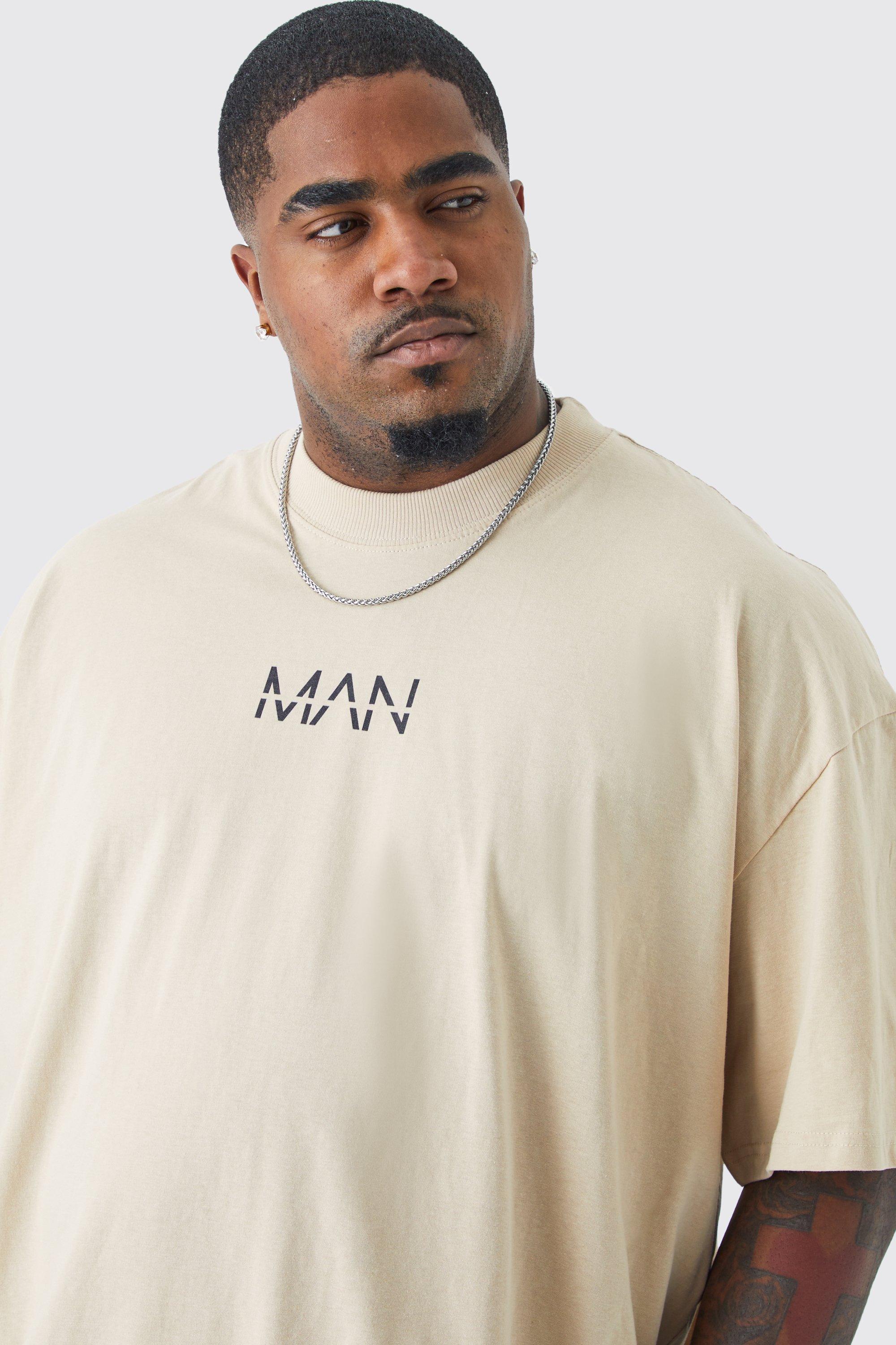Mens Sand Plus Man Dash Oversized Fit Extended Neck T-shirt