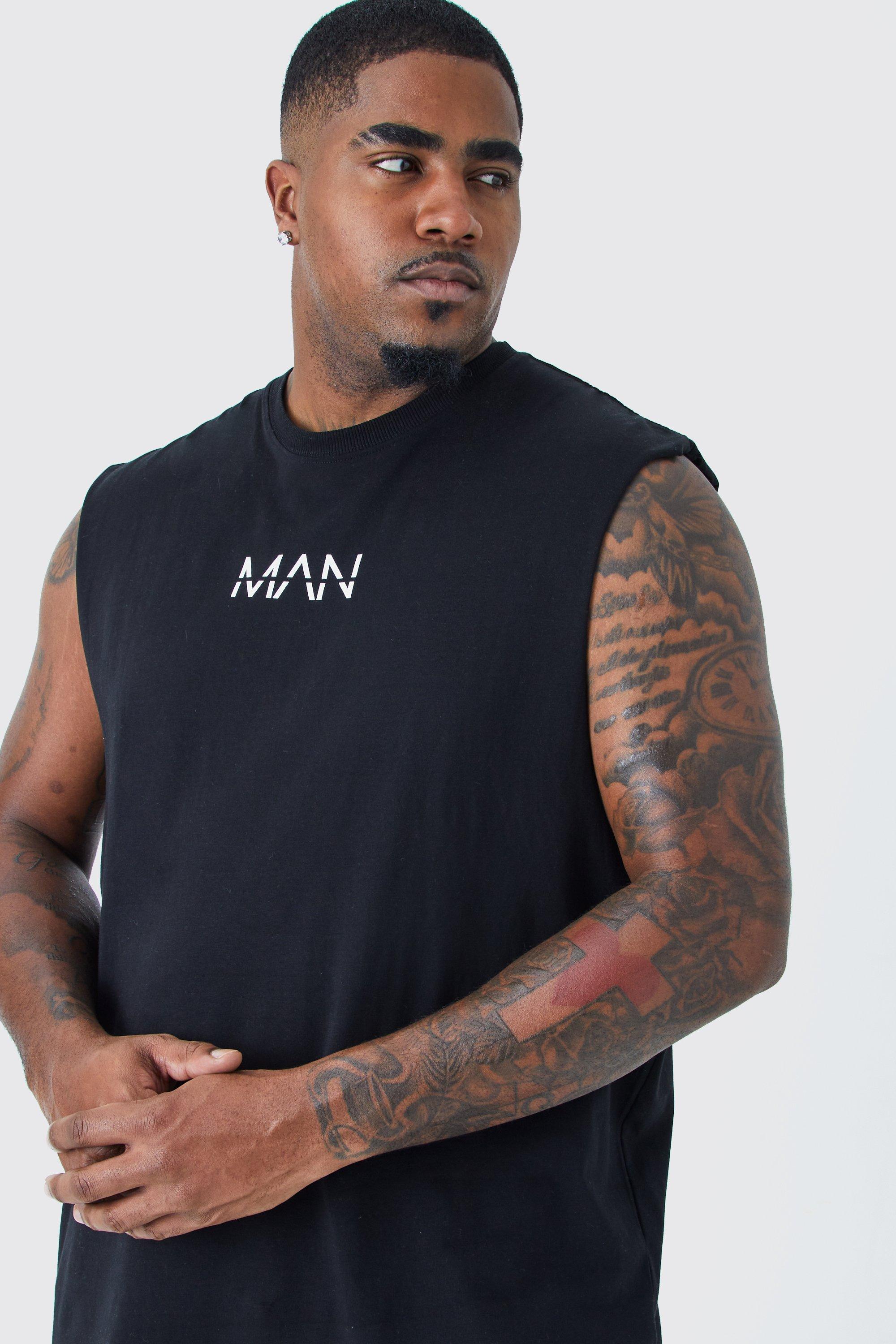 Mens Black Plus Man Dash vest Top, Black