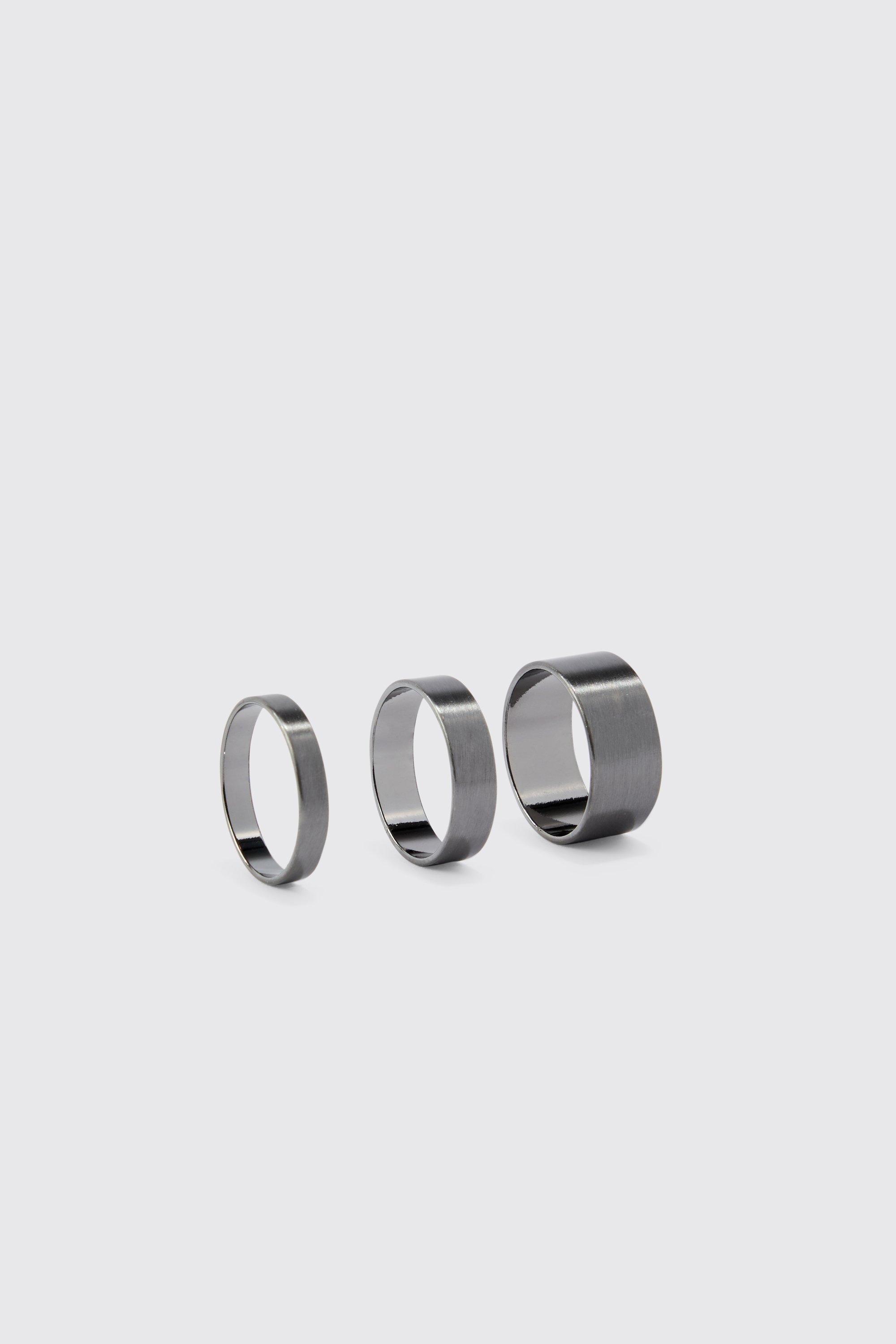 Mens Grey 3 Pack Rings, Grey