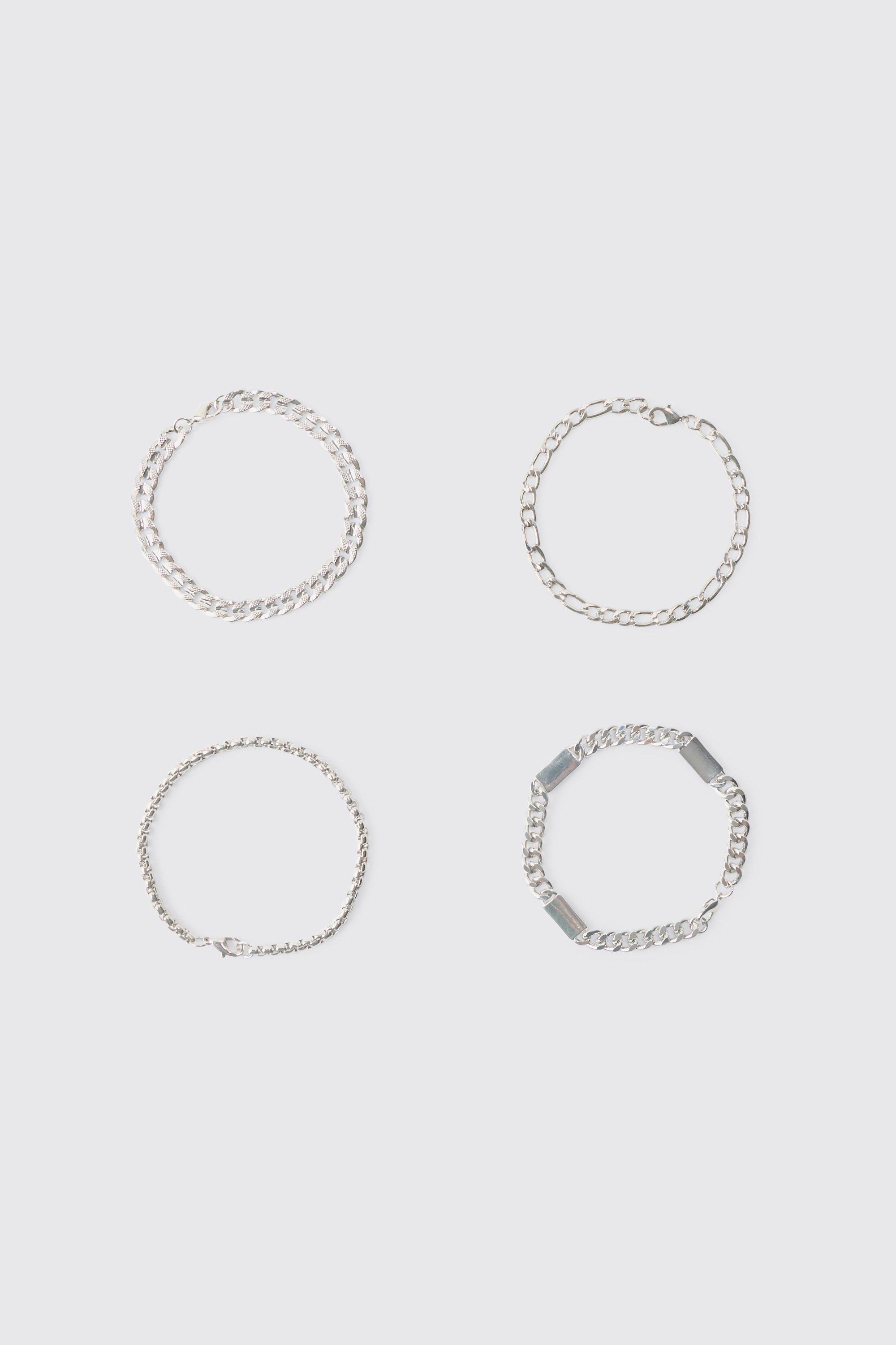 4 pack chunky chain bracelets homme - argent - one size, argent