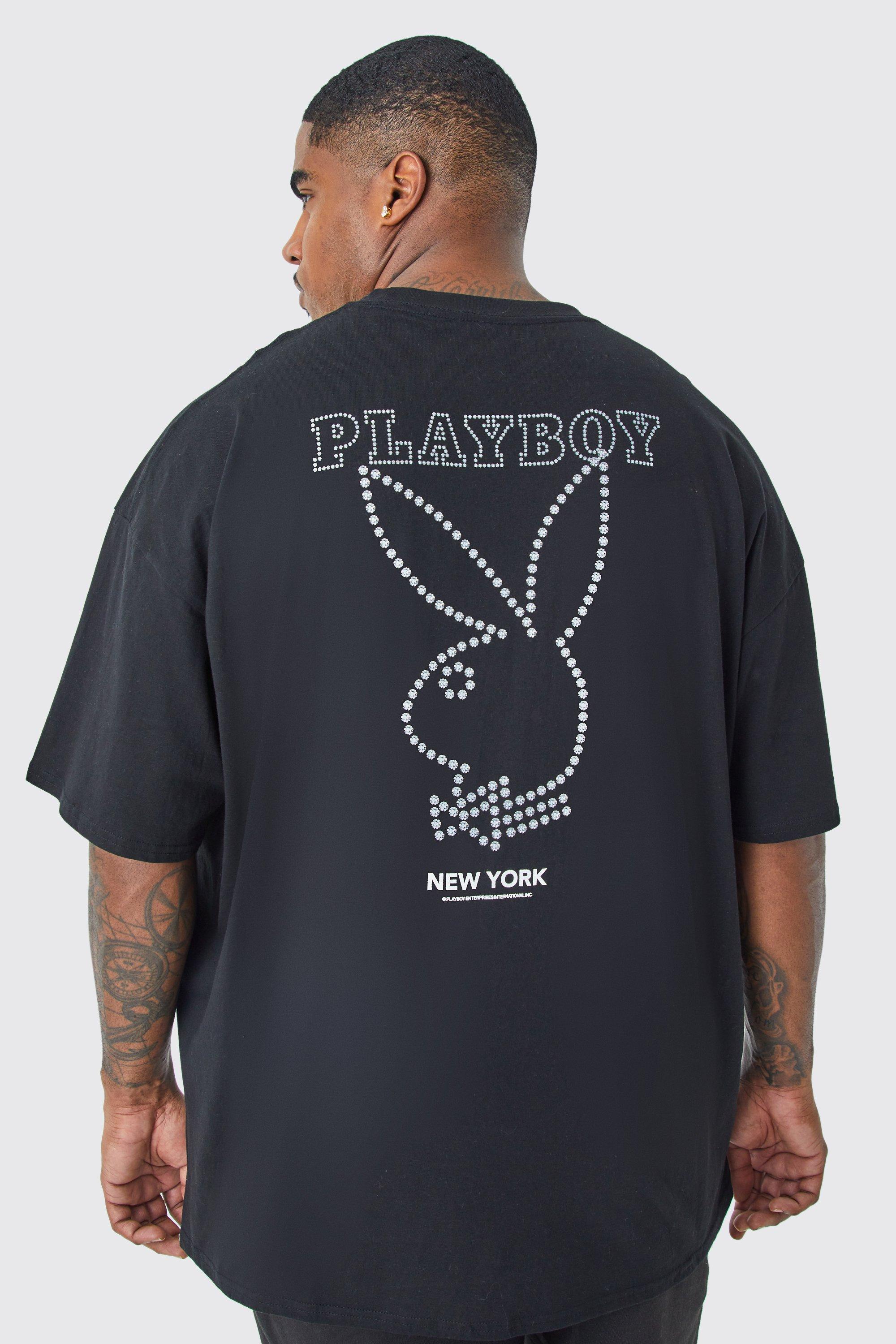 Mens Black Plus Playboy Rhinestone License T-shirt, Black