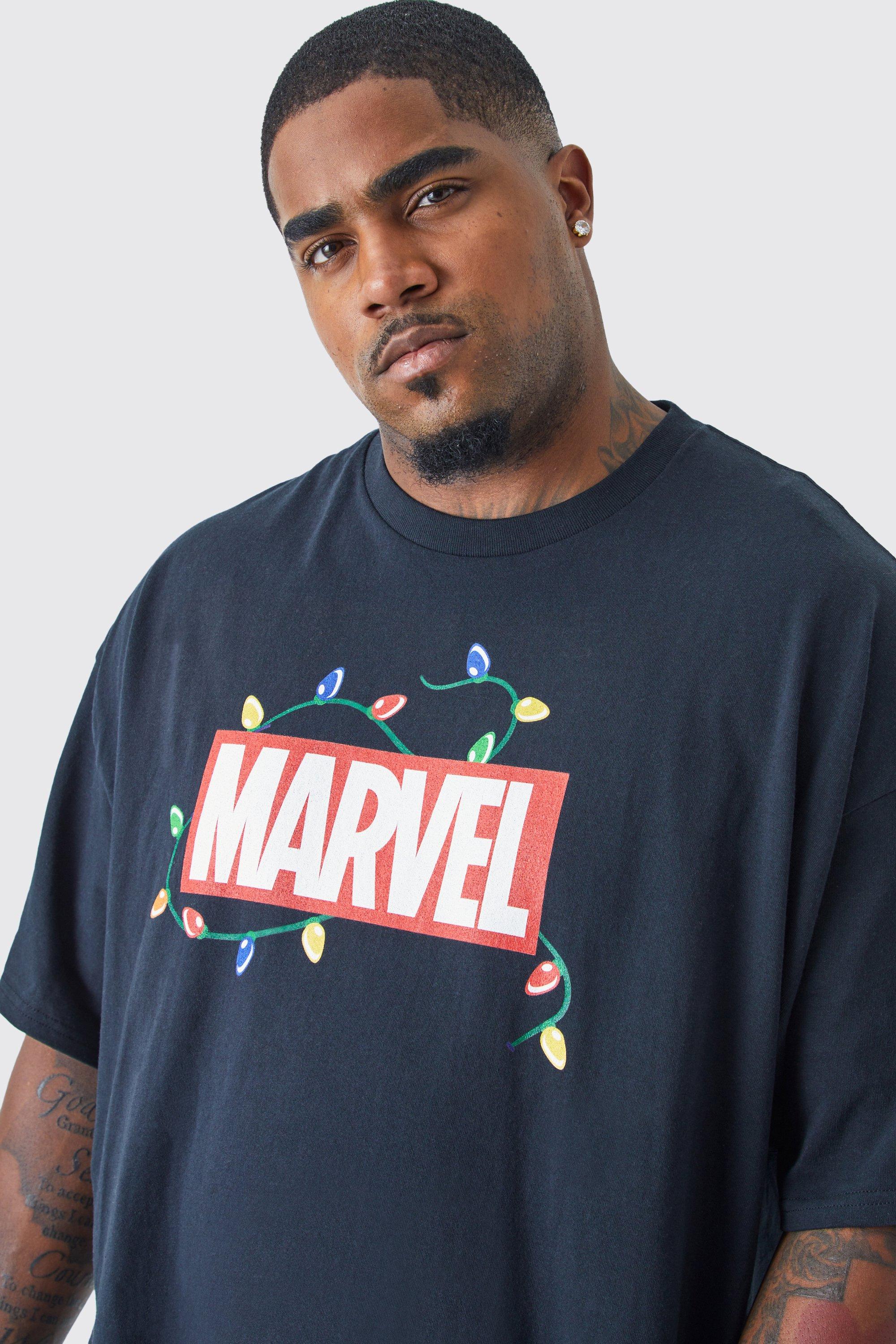 Mens Black Plus Oversized Marvel Christmas License T-shirt, Black